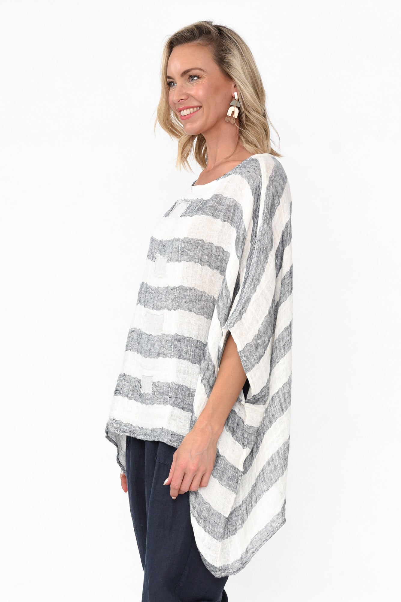 Moxie Navy Stripe Linen Top