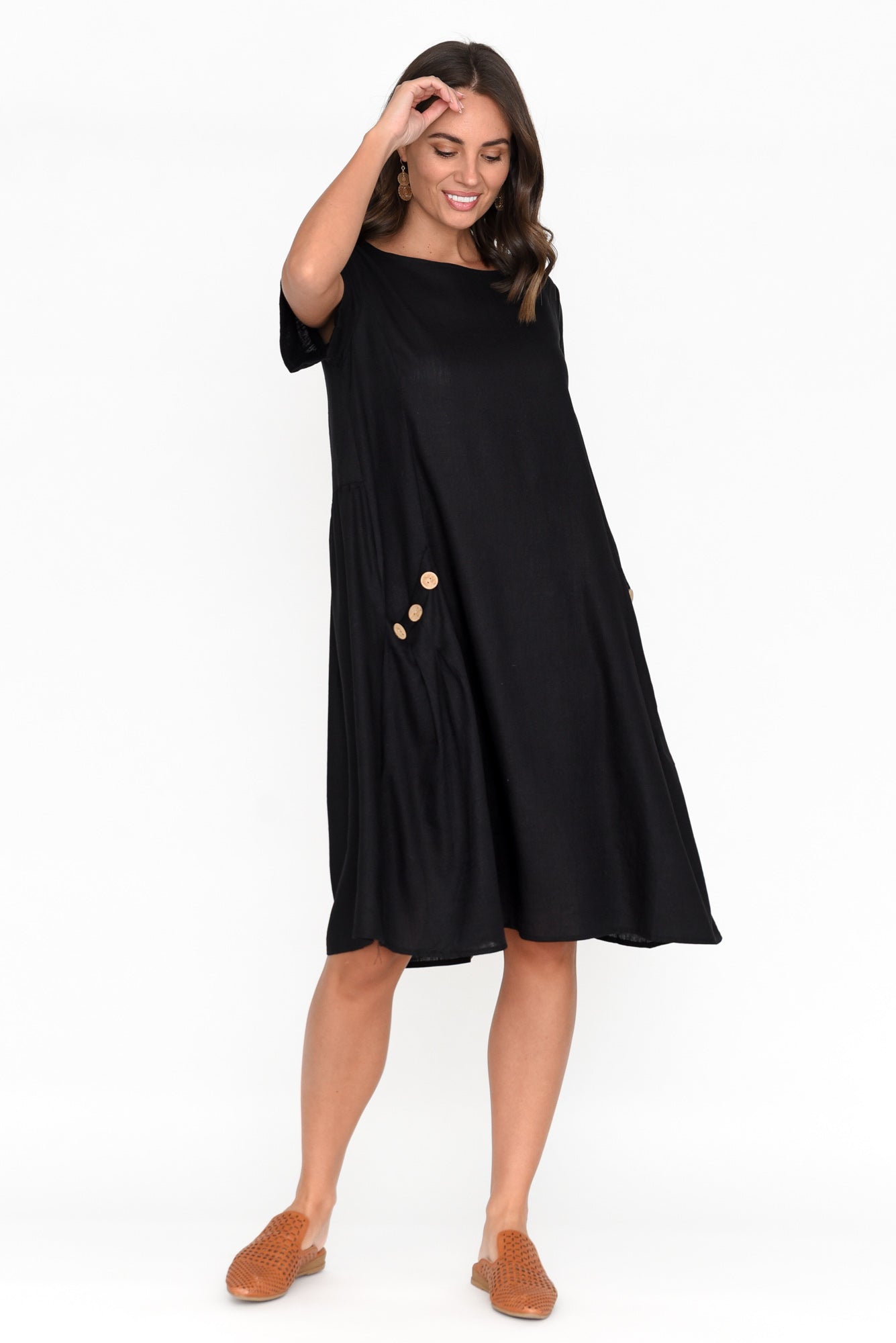 Tyreke Black Linen Cotton Pocket Dress