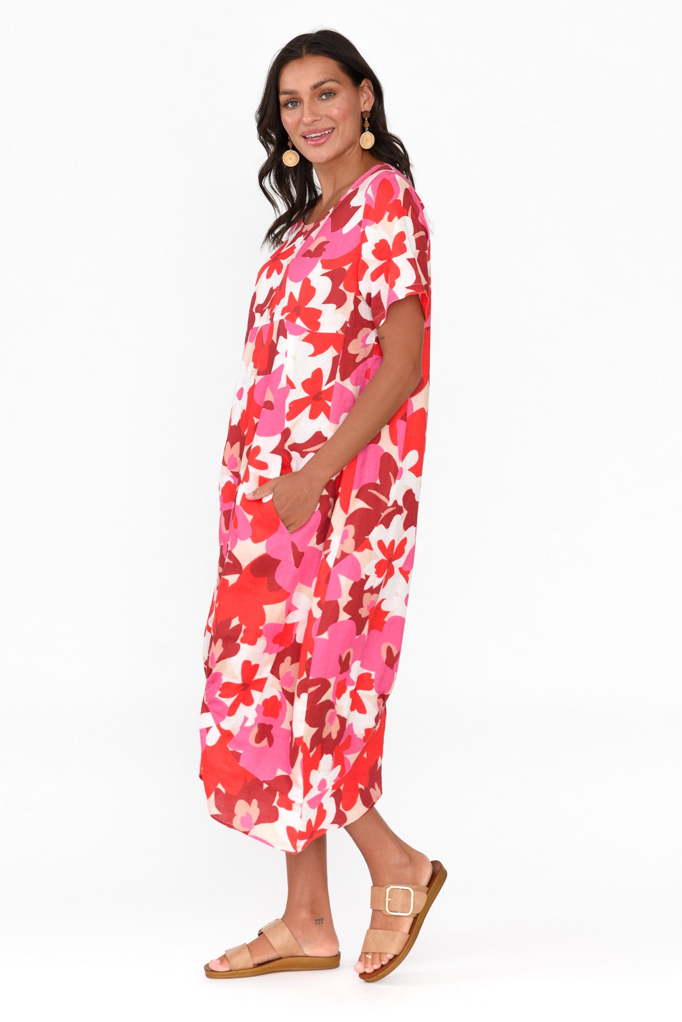 Mattie Red Floral Linen Dress