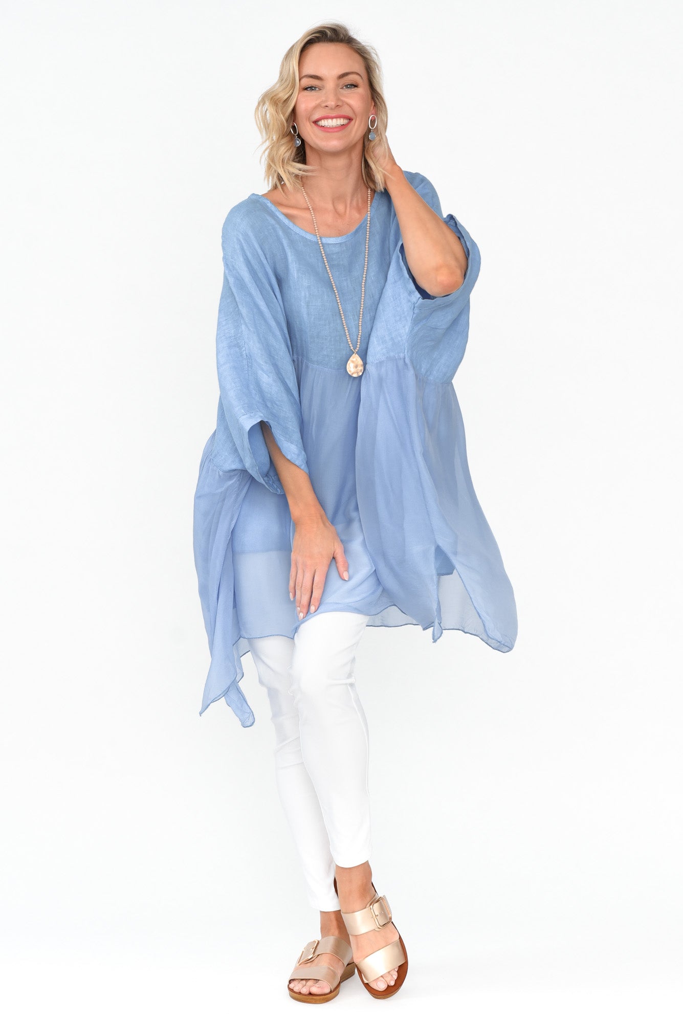 Marietta Blue Silk Linen Top
