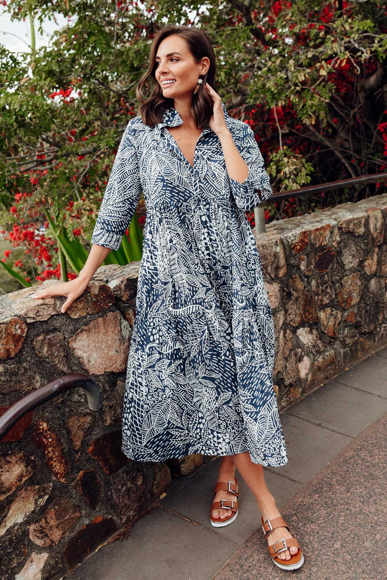 Leros Navy Jungle Organic Cotton Shirt Dress