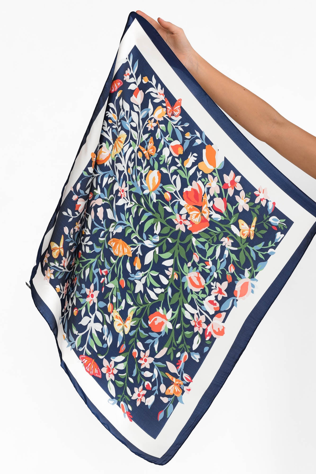 Cresta Navy Satin Floral Square Scarf