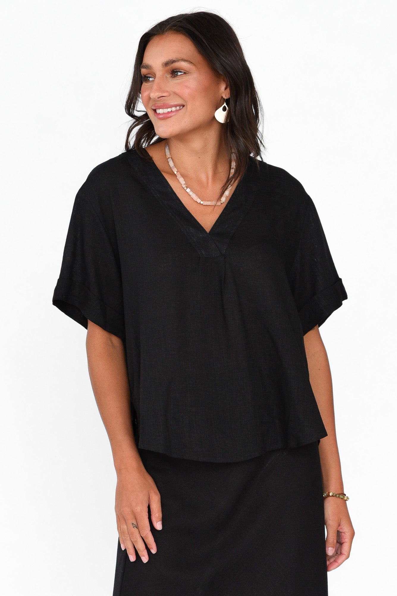 Angelia Black V Neck Top