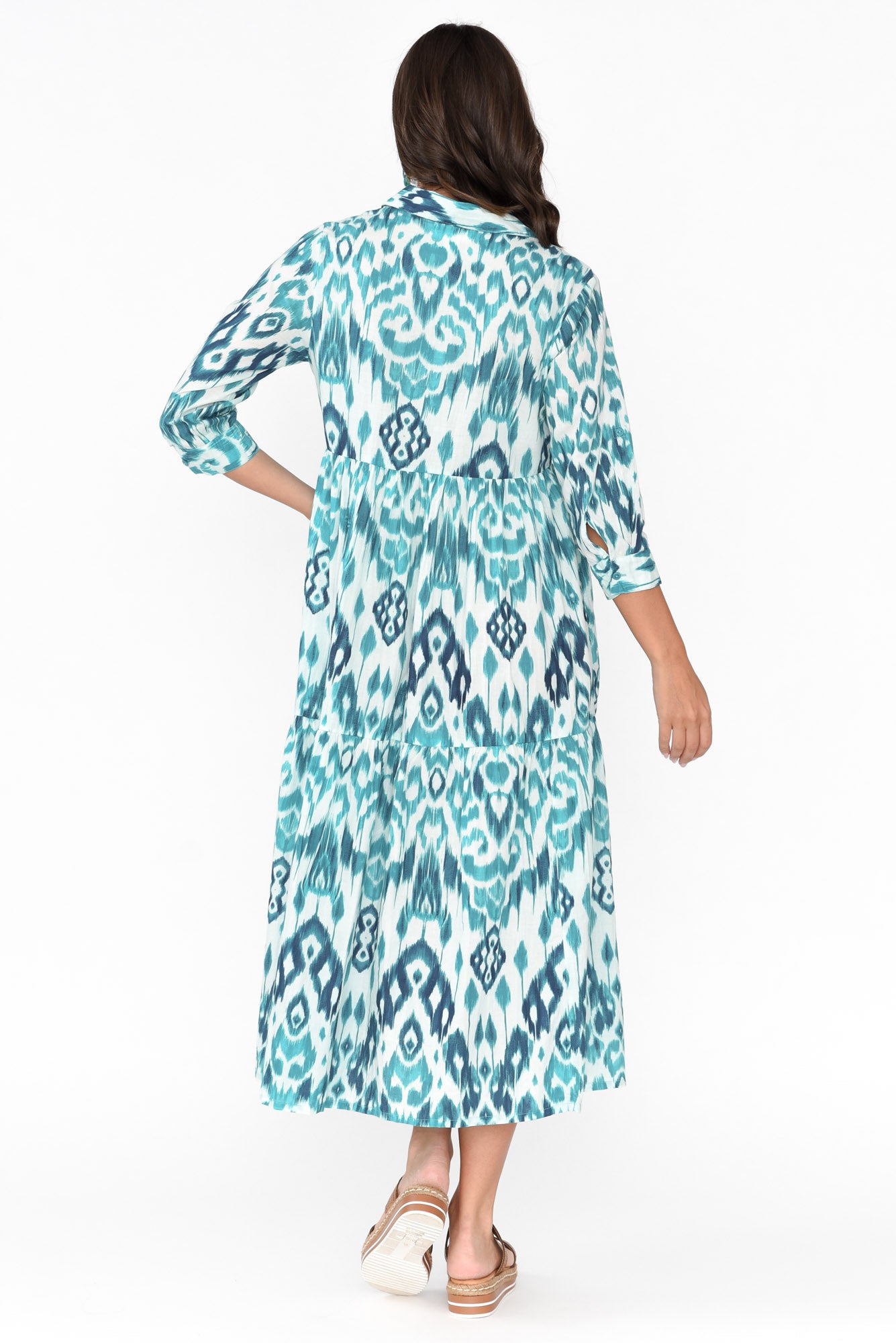 Izmir Turquoise Geo Organic Cotton Tiered Dress