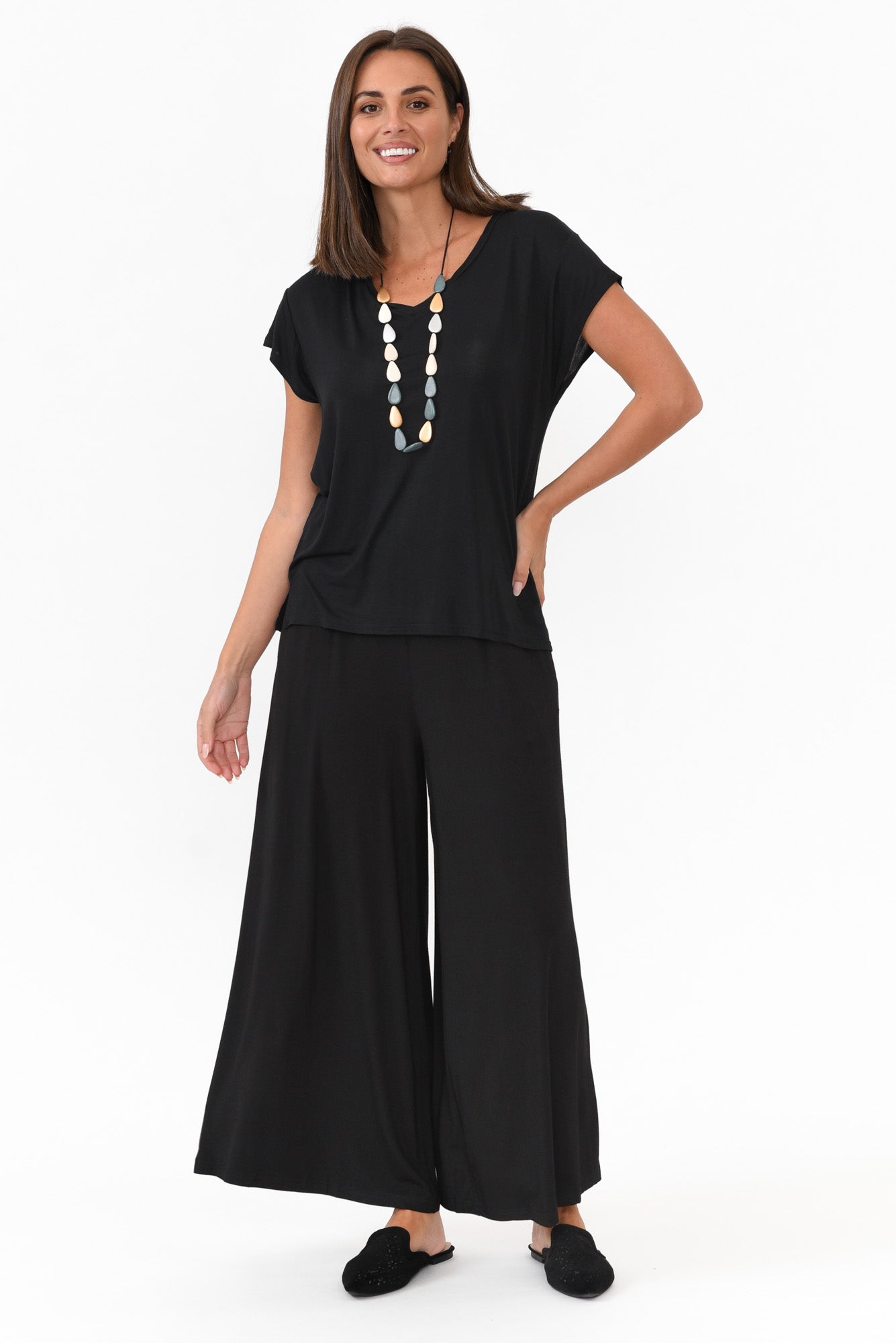 Lowen Black Modal Wide Leg Pant