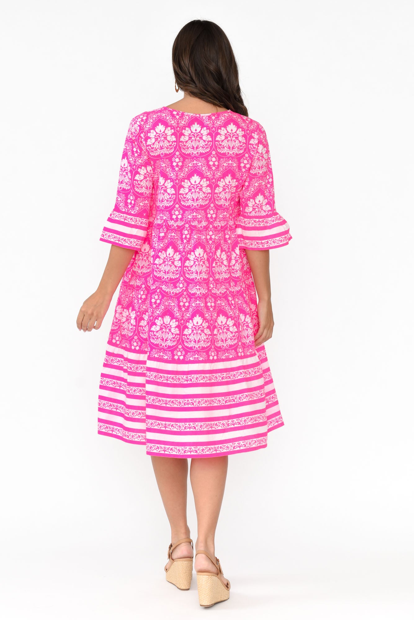 Amber Hot Pink Damask Cotton Dress