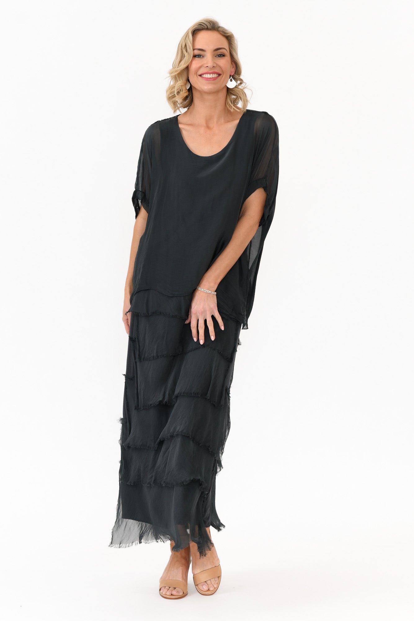 Maryland Charcoal Silk Layer Dress
