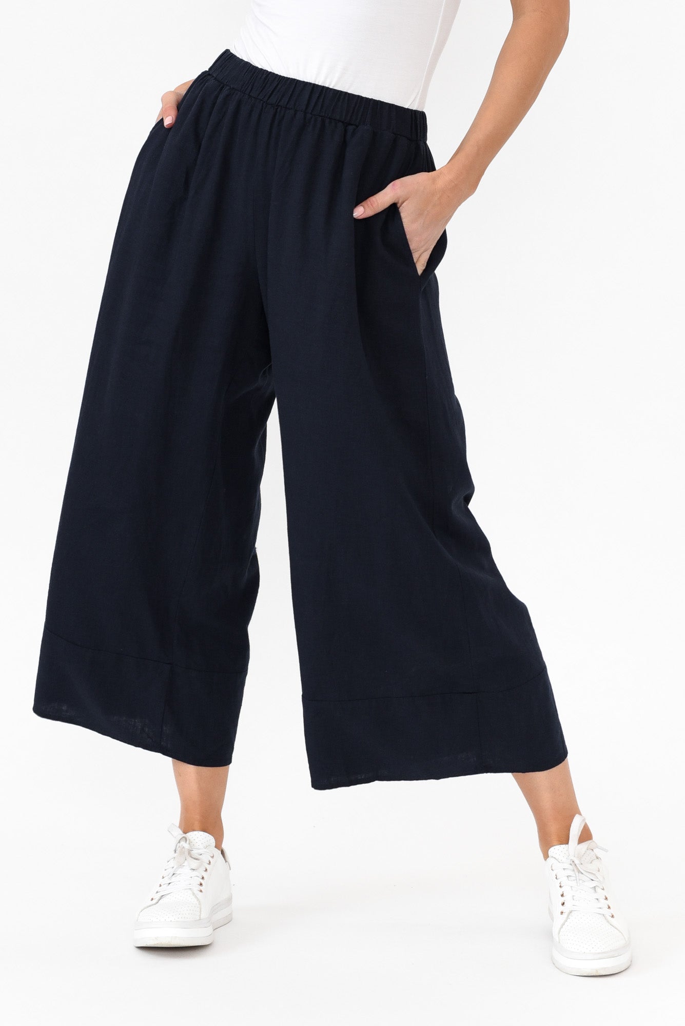 Colleen Navy Linen Wide Leg Pant
