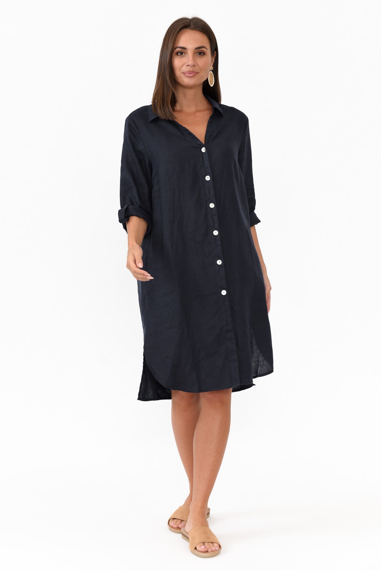 Dakota Navy Linen Shirt Dress