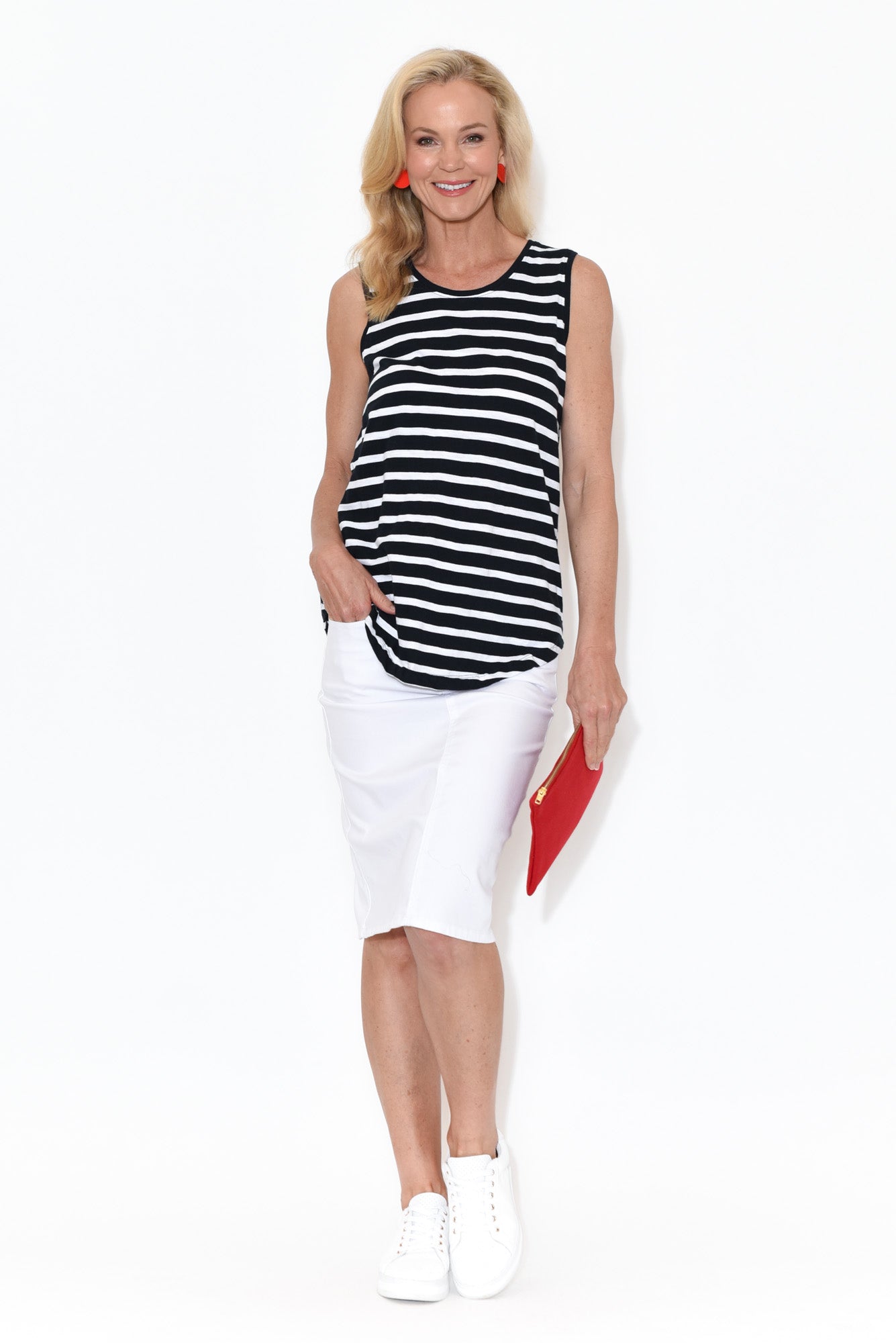 Navy Stripe Cotton Scoop Tank