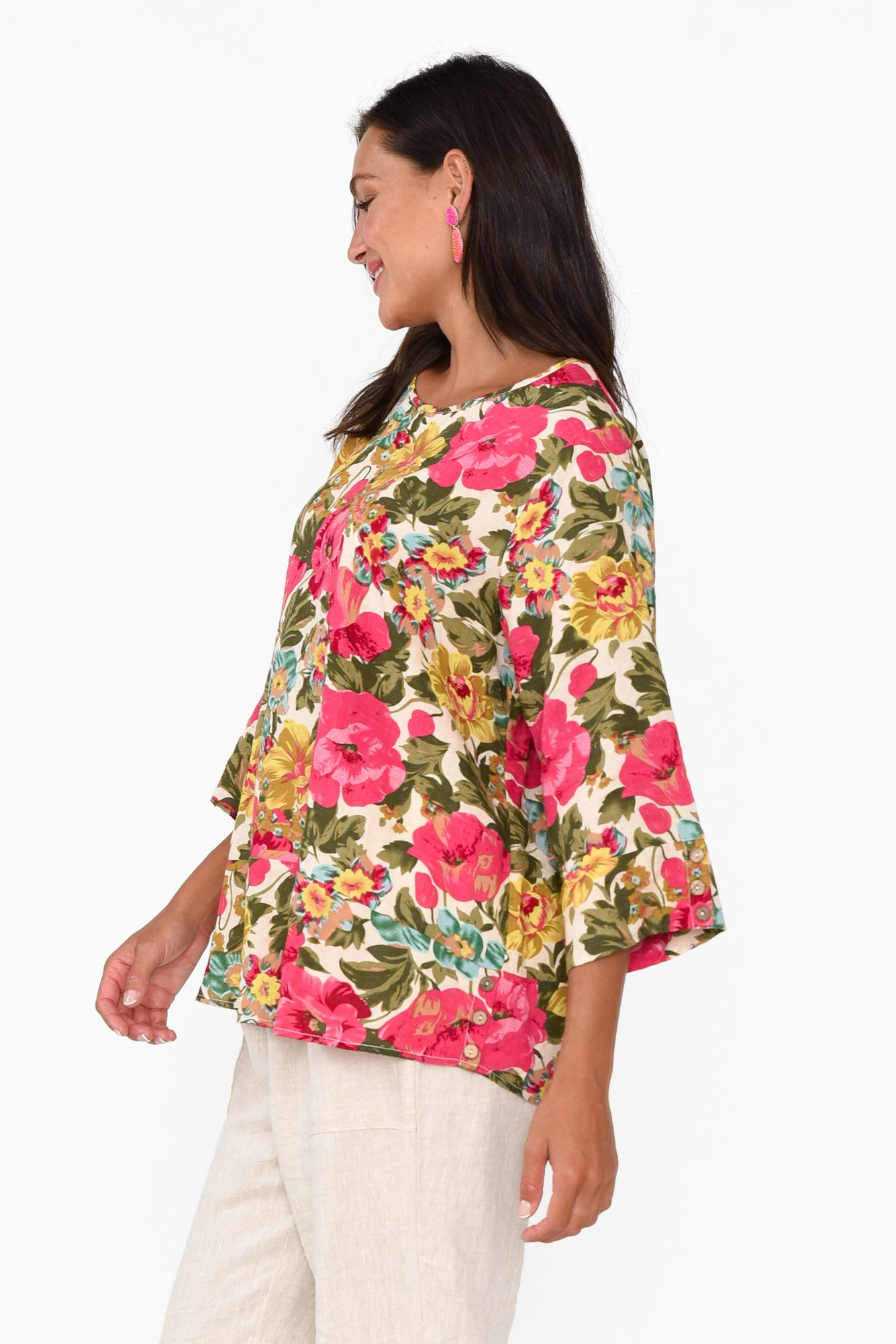 Stormy Pink Floral Cotton Blend Top