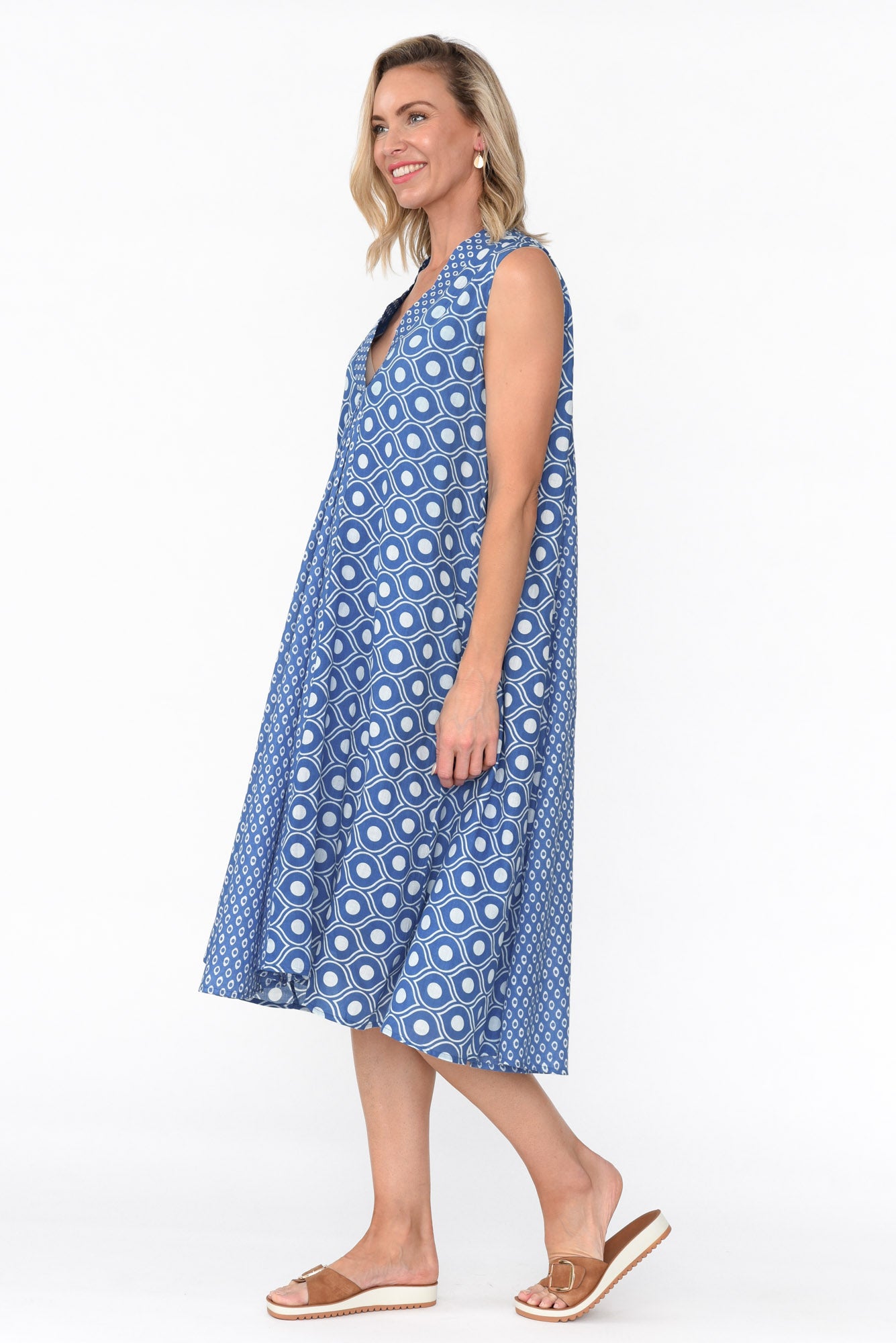 Melina Blue Circle Cotton Dress