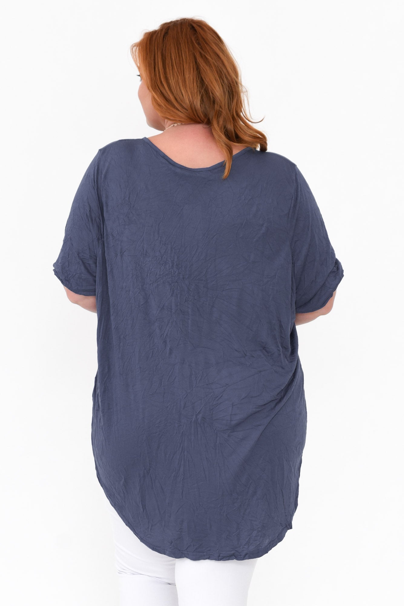 Agnes Navy Crinkle Cotton Hi Lo Top