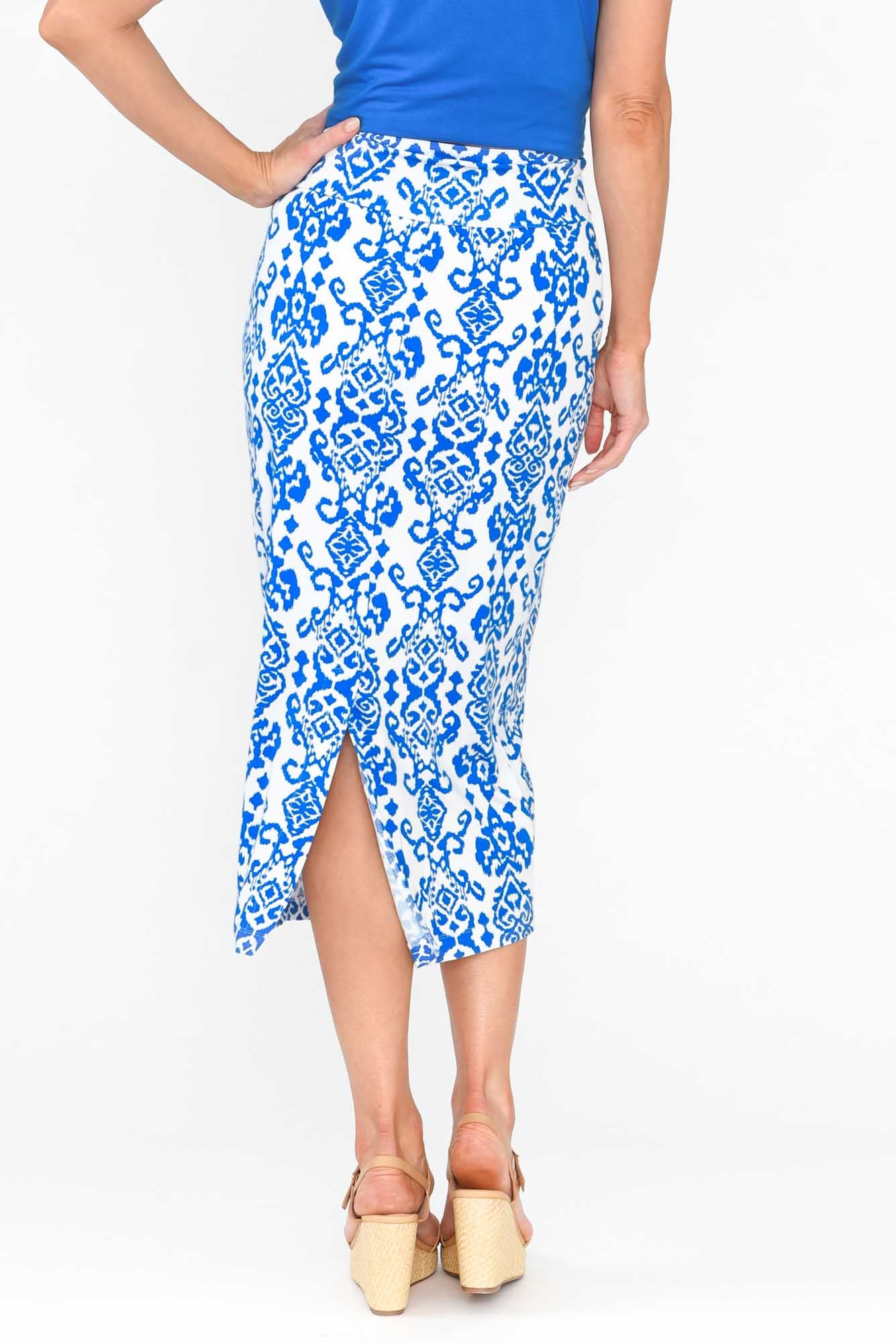 Blue Ikat Bamboo Maxi Tube Skirt