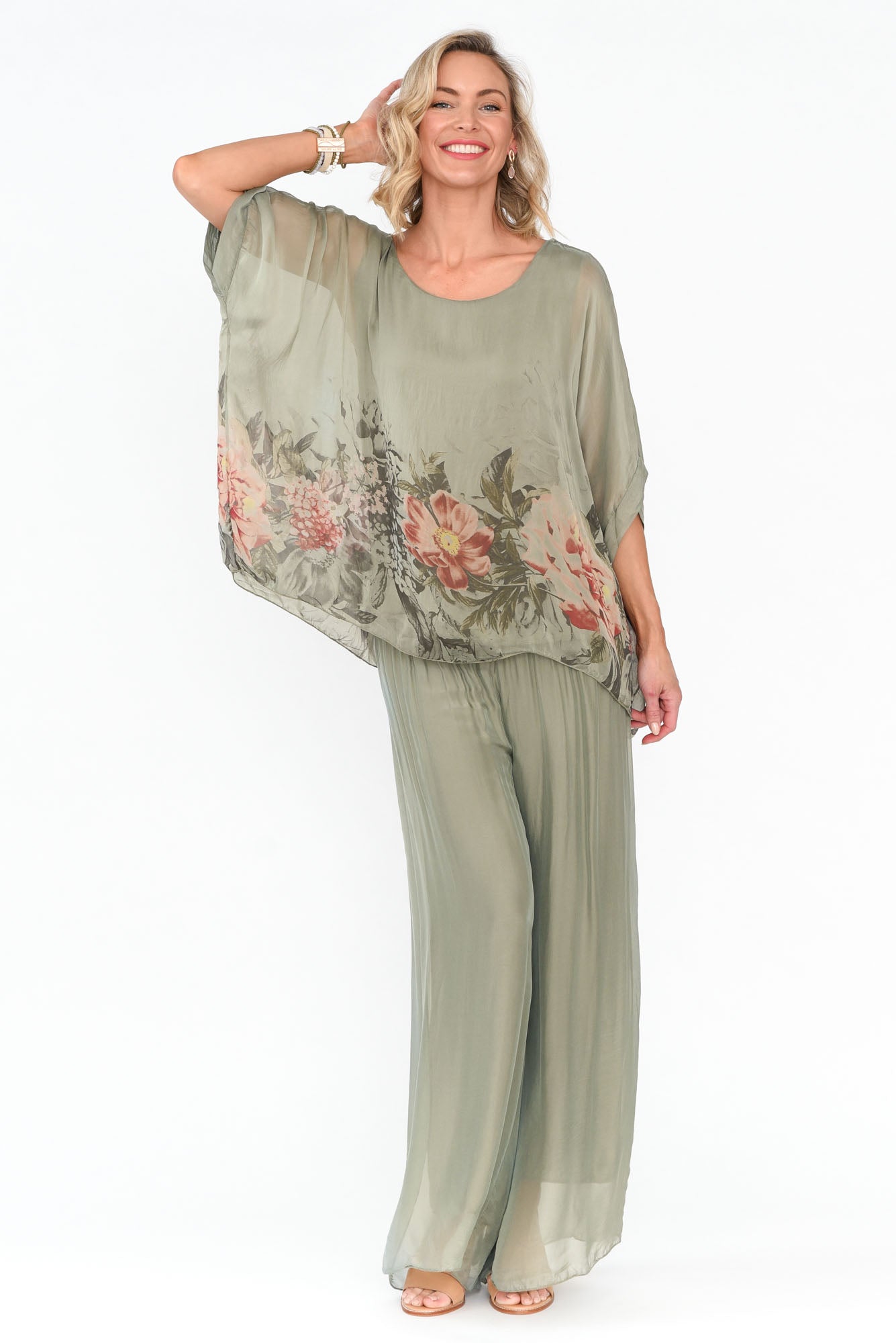 Vernon Sage Silk Wide Leg Pant