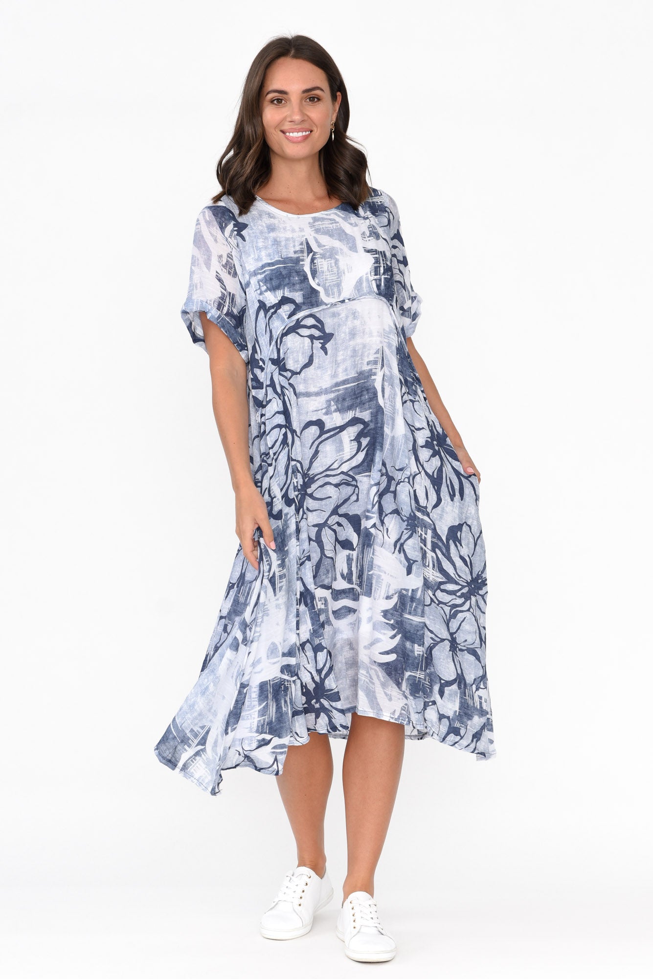 Vanya Navy Floral Cotton Blend Dress