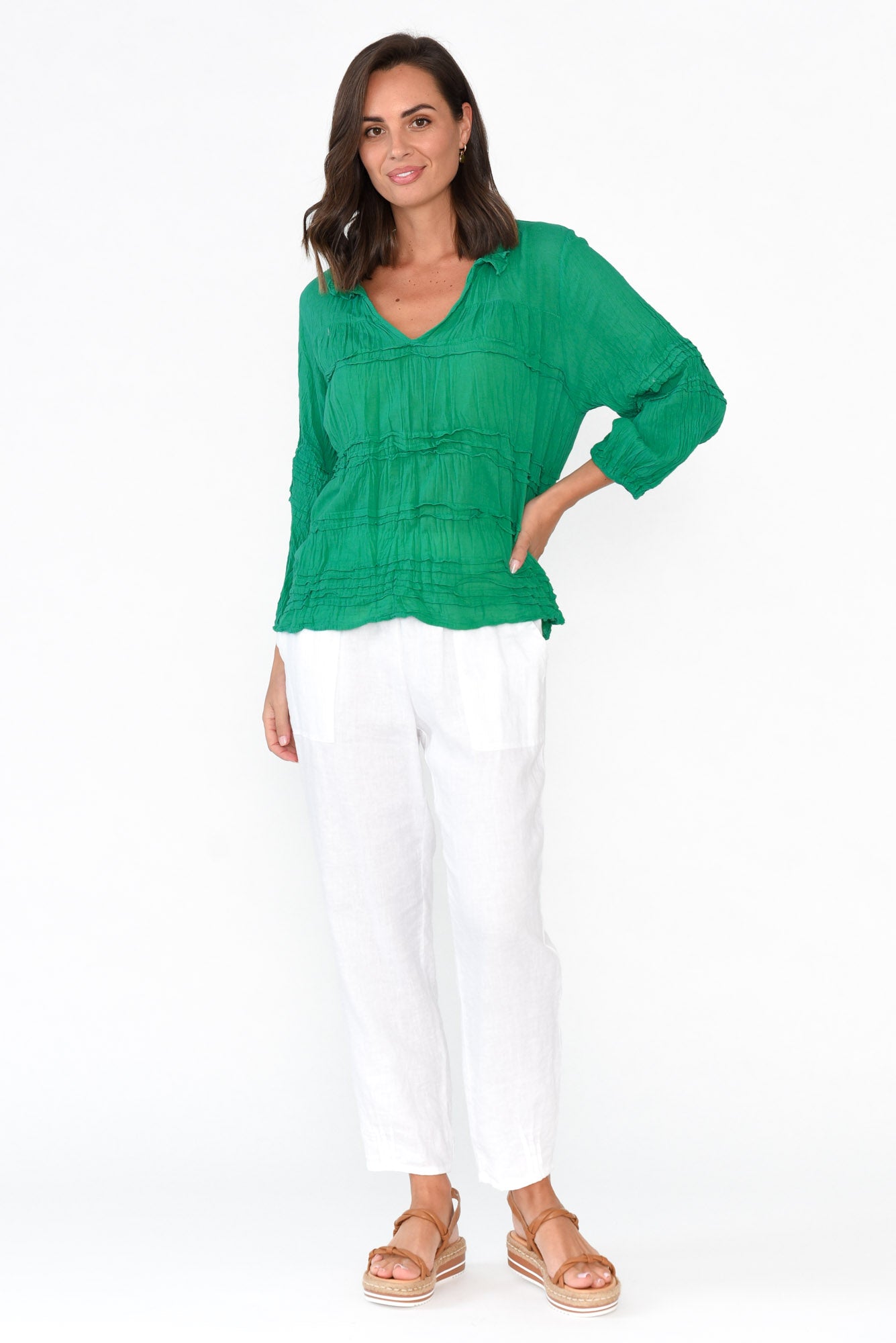 Palmer Green Cotton Long Sleeve Top
