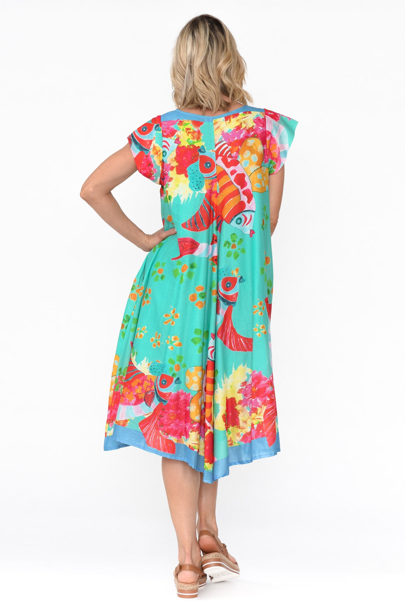 Maheno Teal Sea Cotton Midi Dress