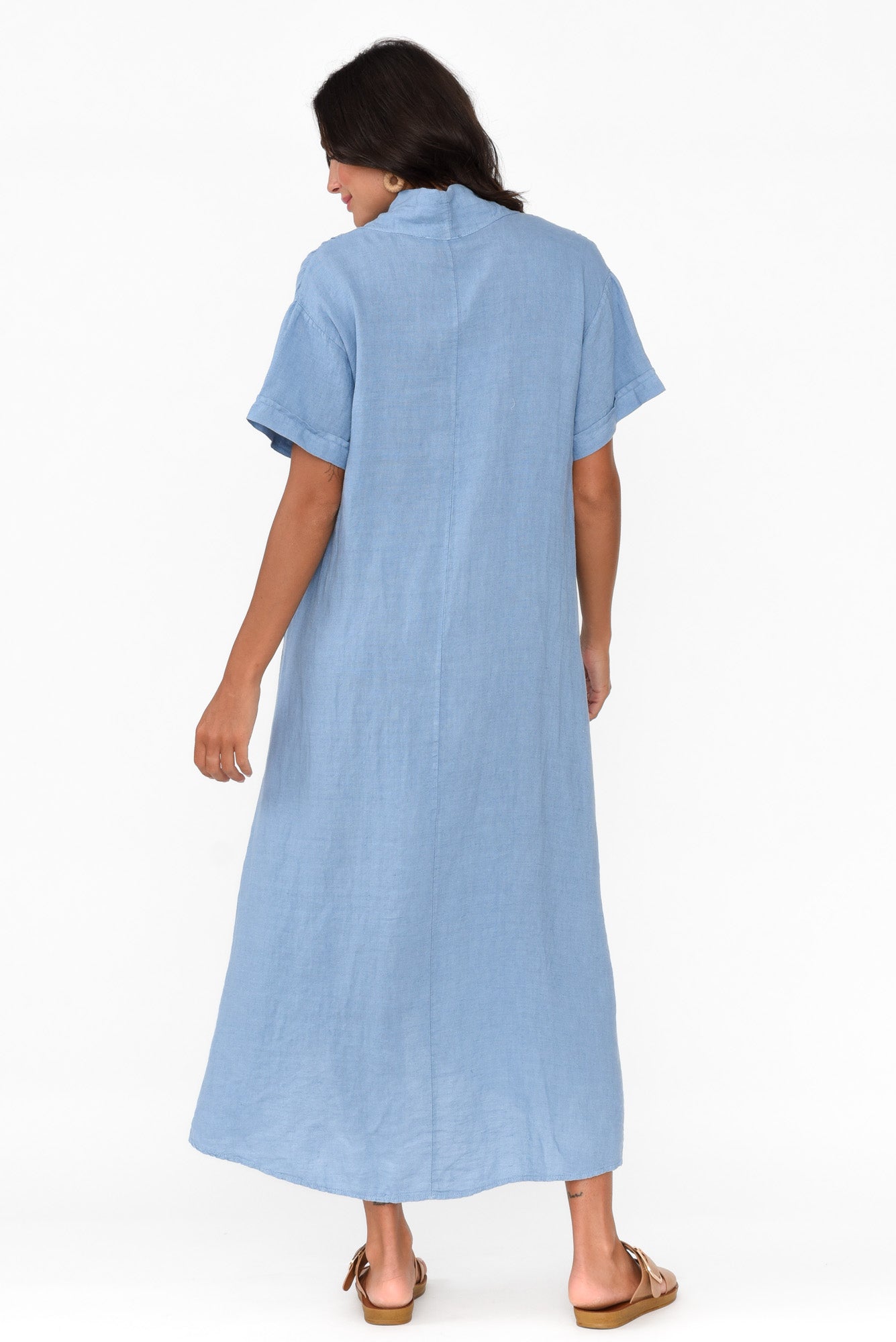Madge Blue Linen Pocket Dress