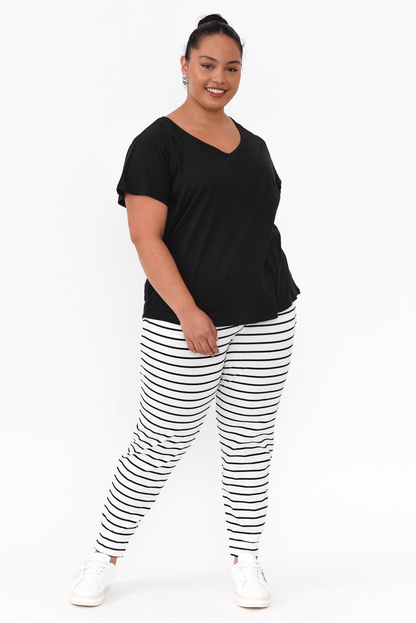 Ava Black Cotton V Neck Tee