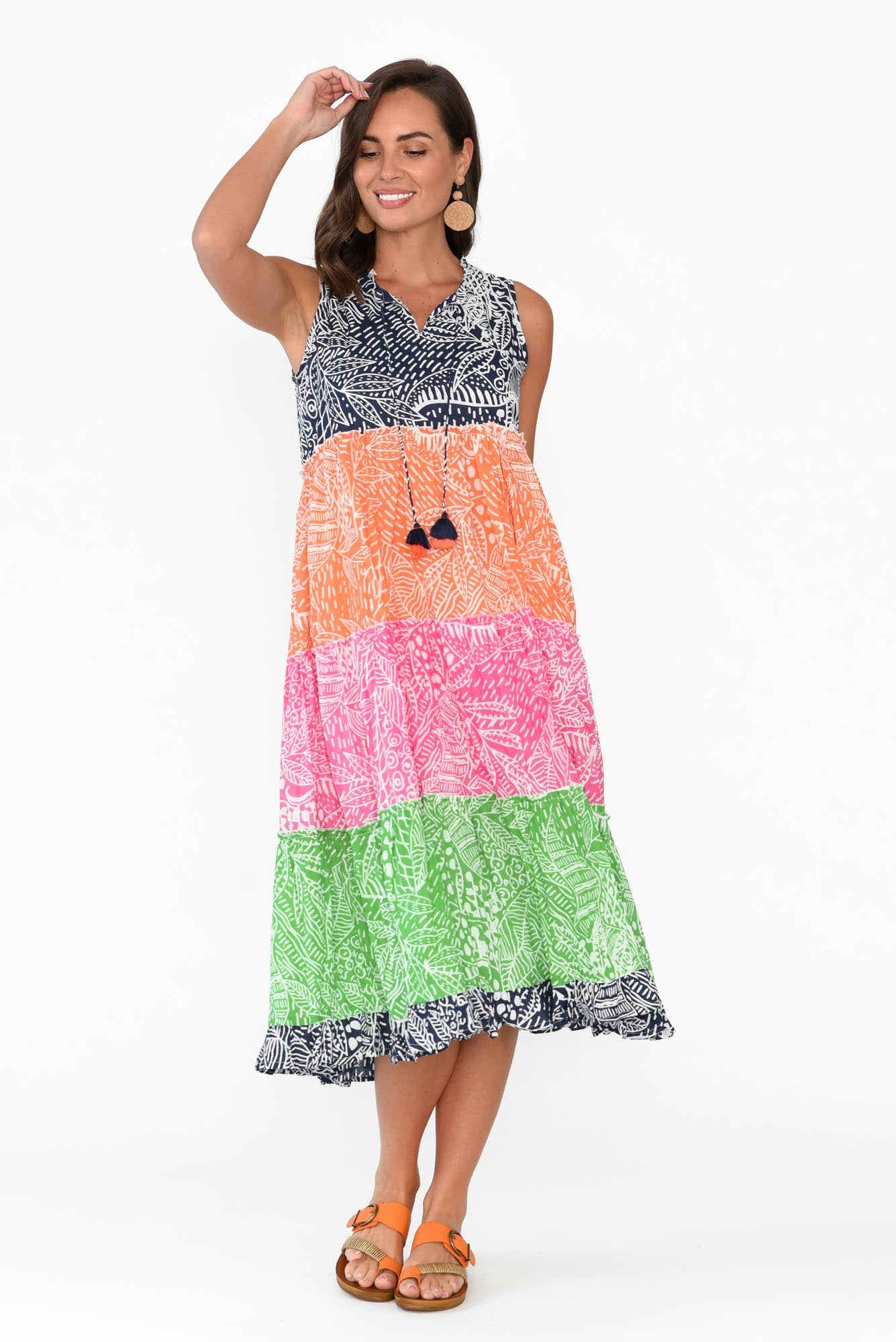 Leros Multi Stripe Organic Cotton Midi Dress