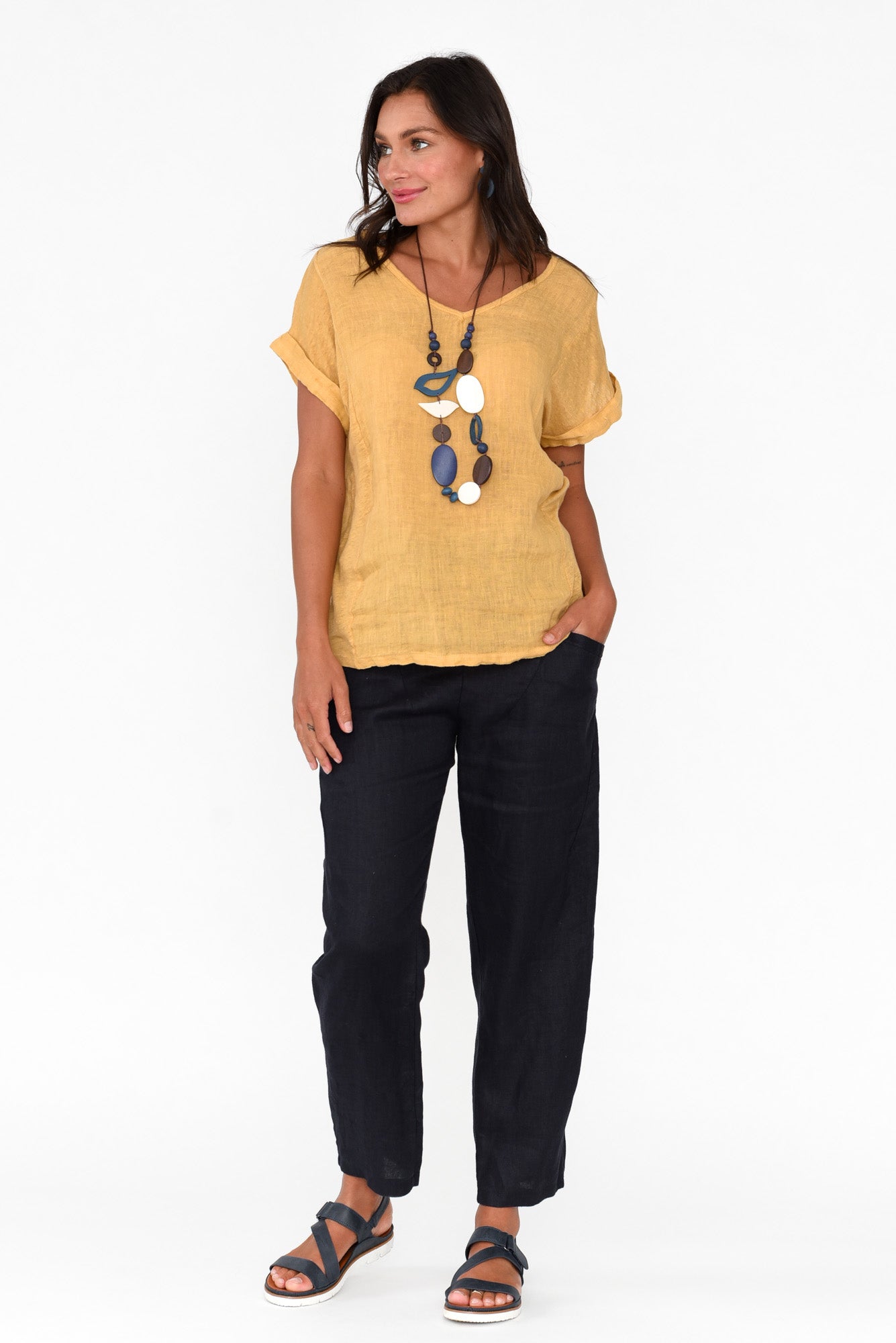 Anna Mustard Linen Tee