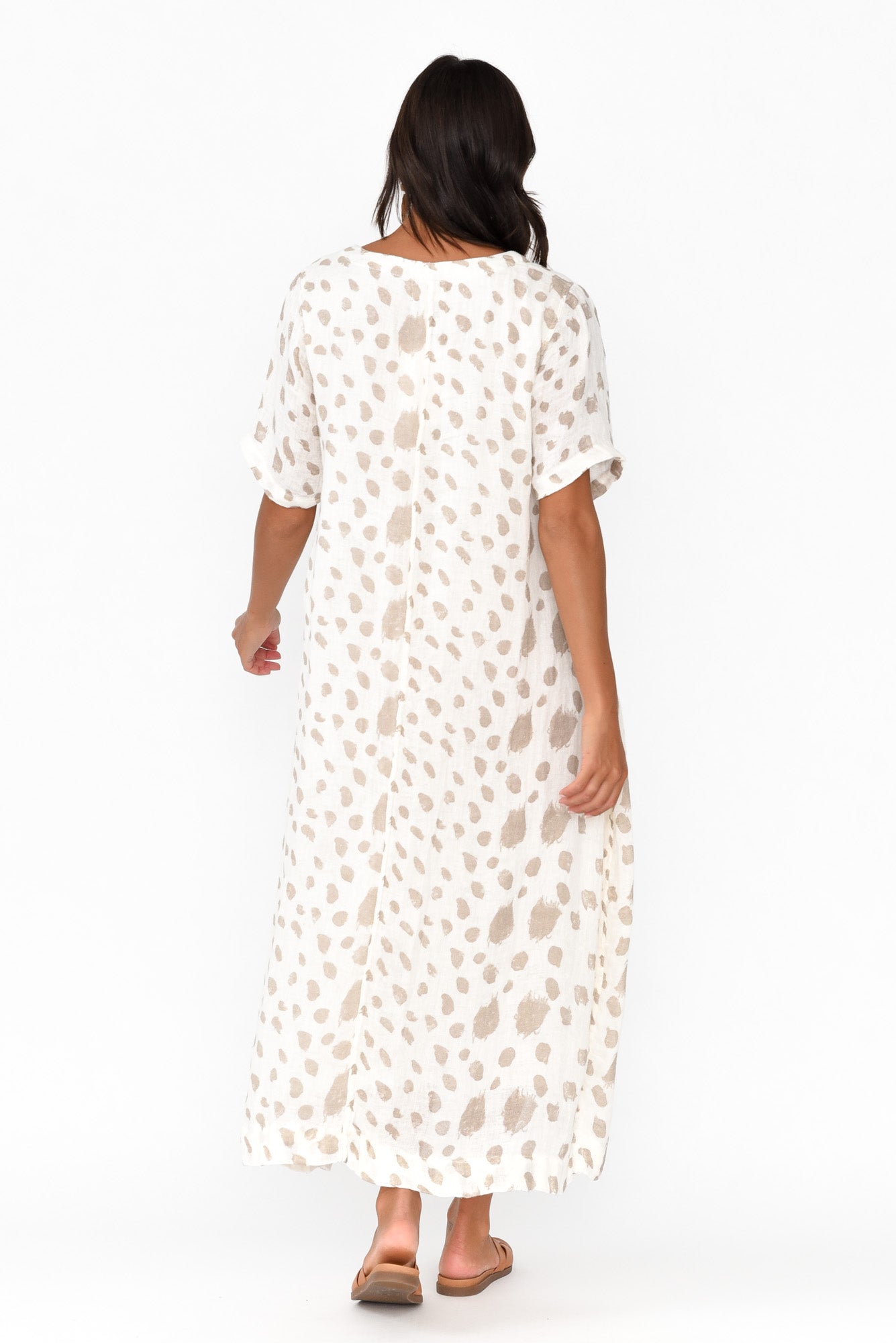 Santana Beige Spot Linen Dress