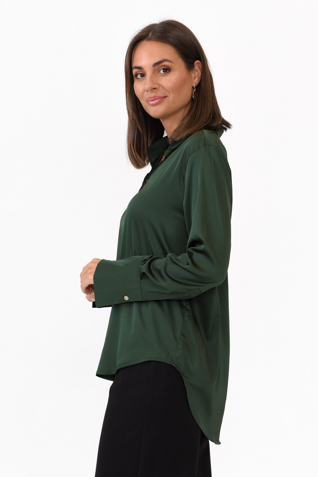 Honor Dark Green Satin Shirt