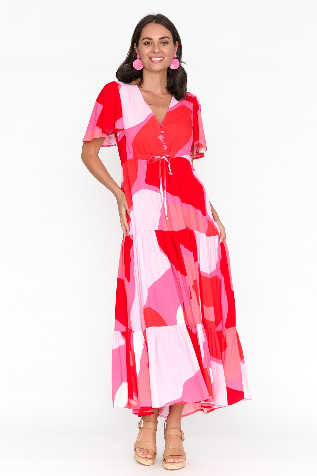 Cooper Red Abstract Tier Dress