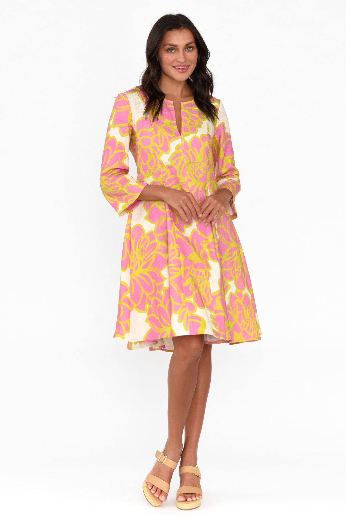 Elisa Pink Lotus Linen Dress