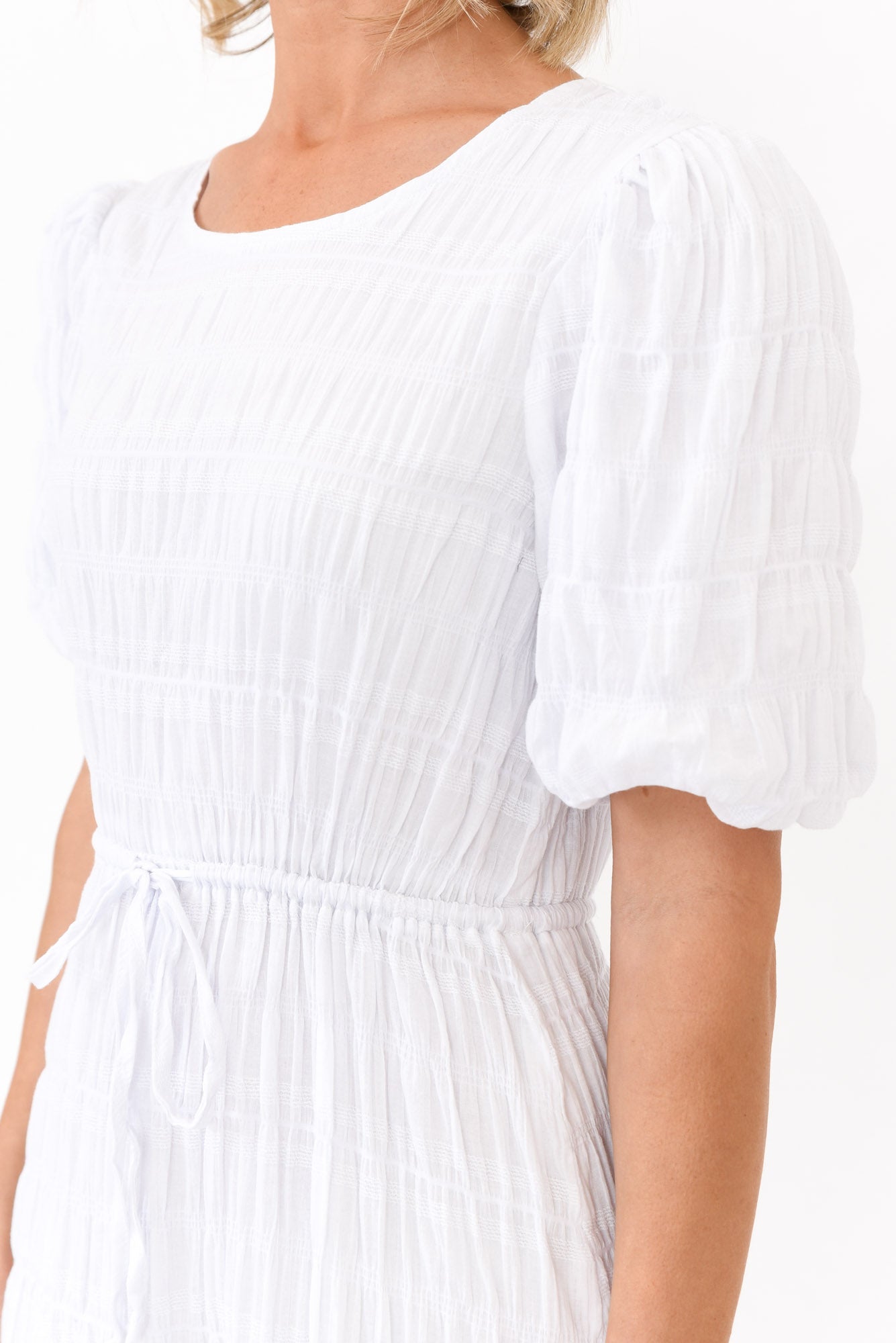 Rava White Cotton Tie Dress