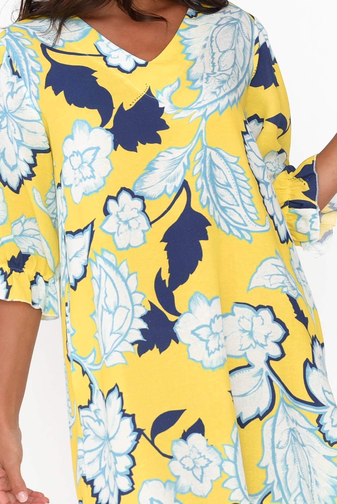 Reiko Yellow Floral Linen Blend Dress