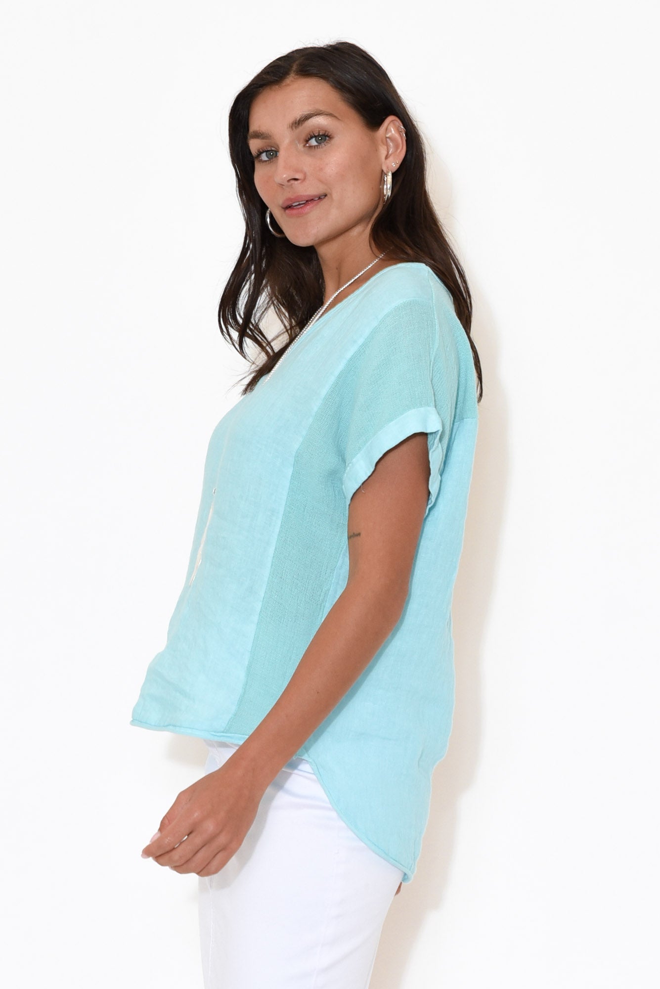 Dorian Turquoise Linen Cotton Top