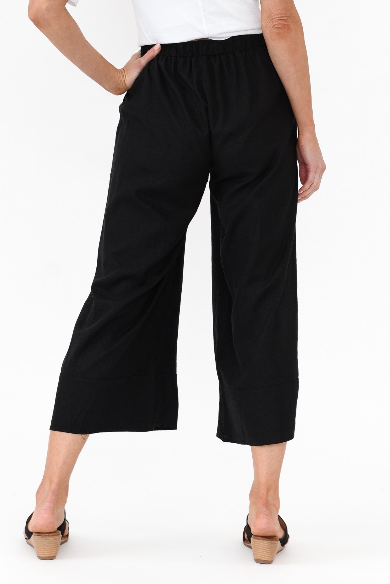 Colleen Black Linen Wide Leg Pant