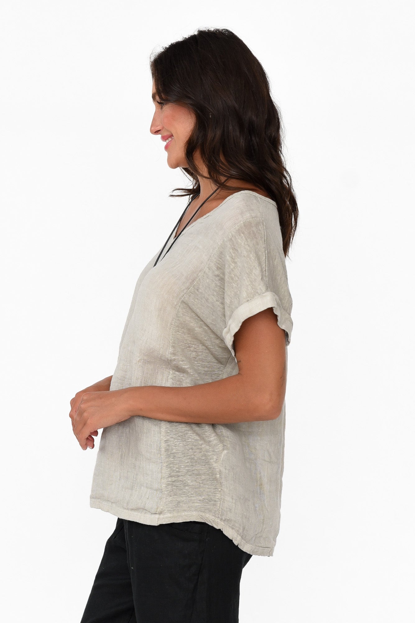 Dorian Beige Linen Cotton Top