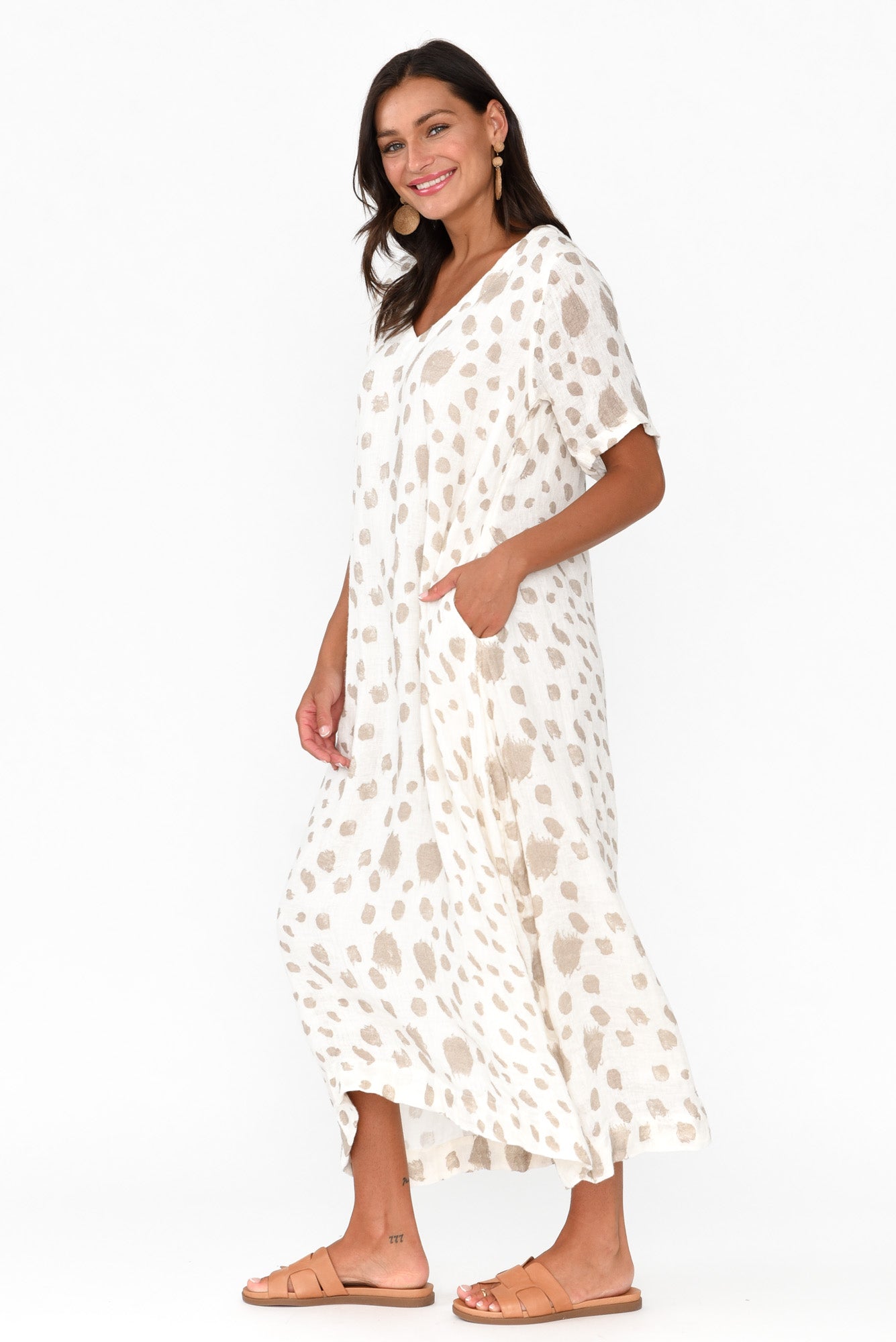 Santana Beige Spot Linen Dress