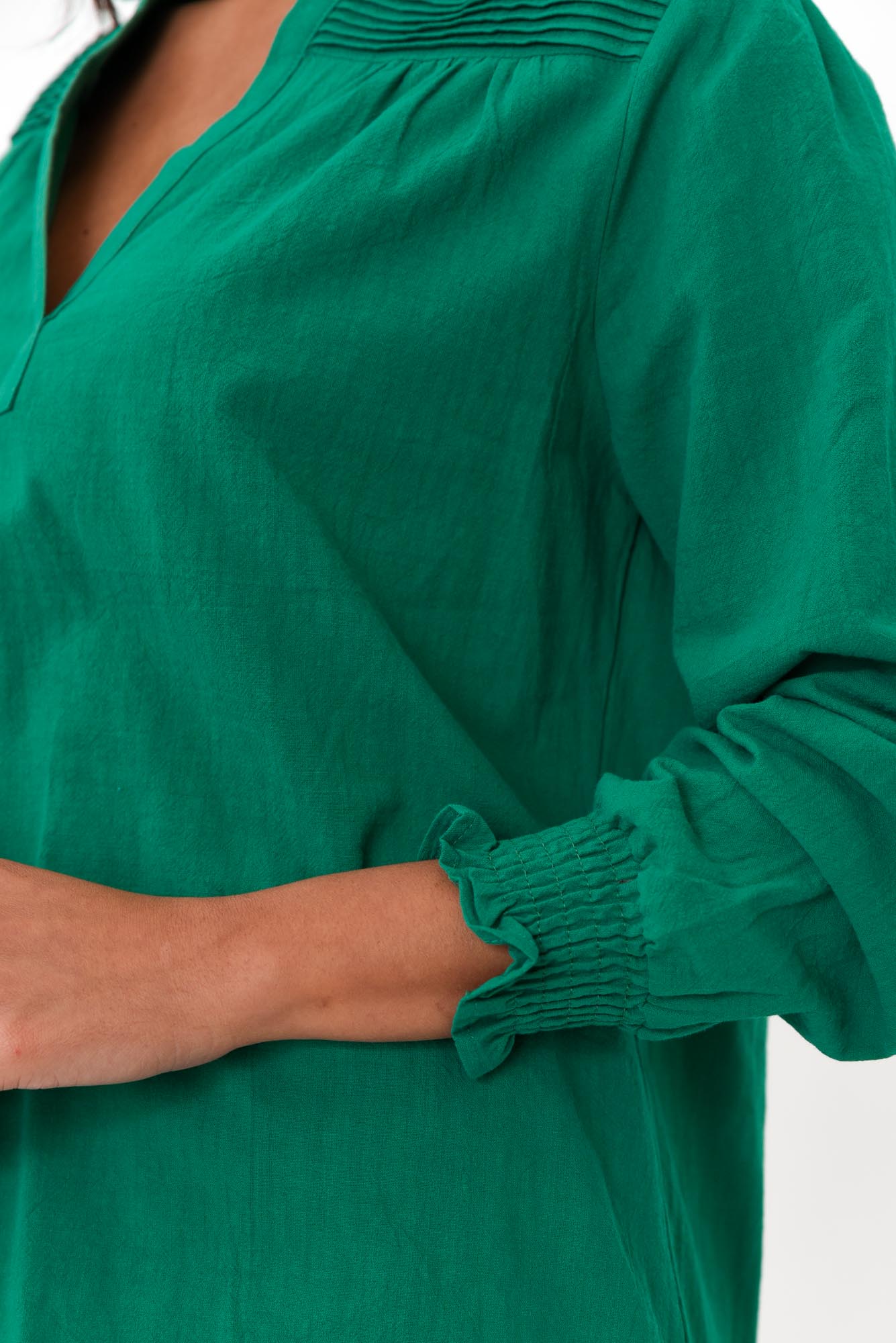 April Green Cotton V Neck Top