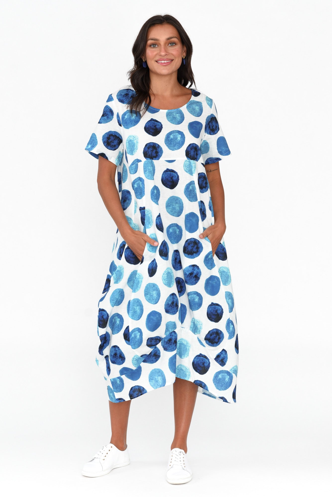 Mattie Blue Spot Linen Dress