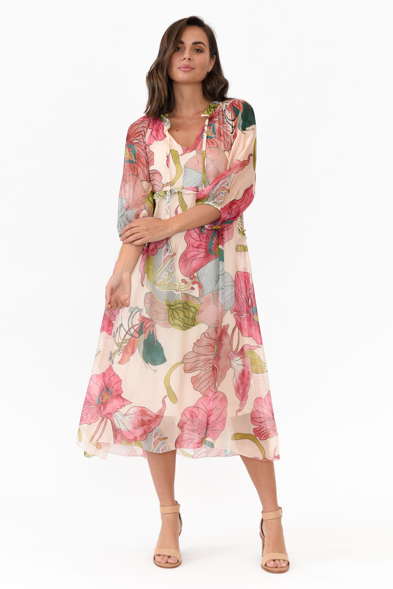 Maribel Pink Flower Silk Dress