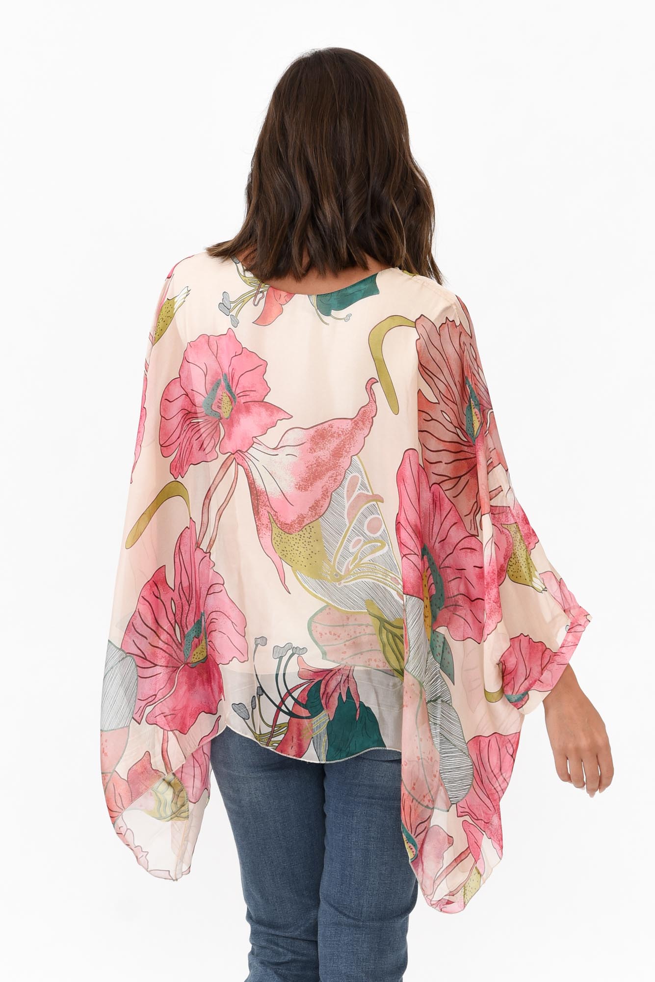 Trevino Pink Flower Silk Overlay Top