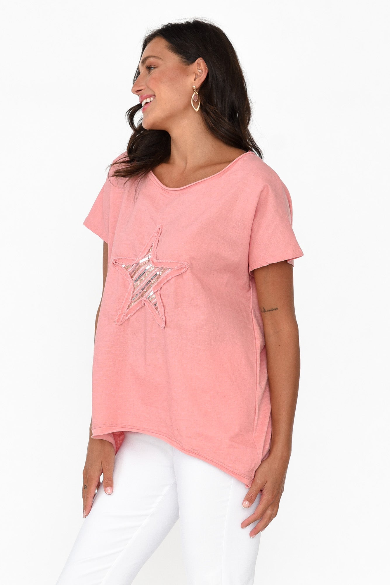 Kassidy Pink Star Sequin Tee