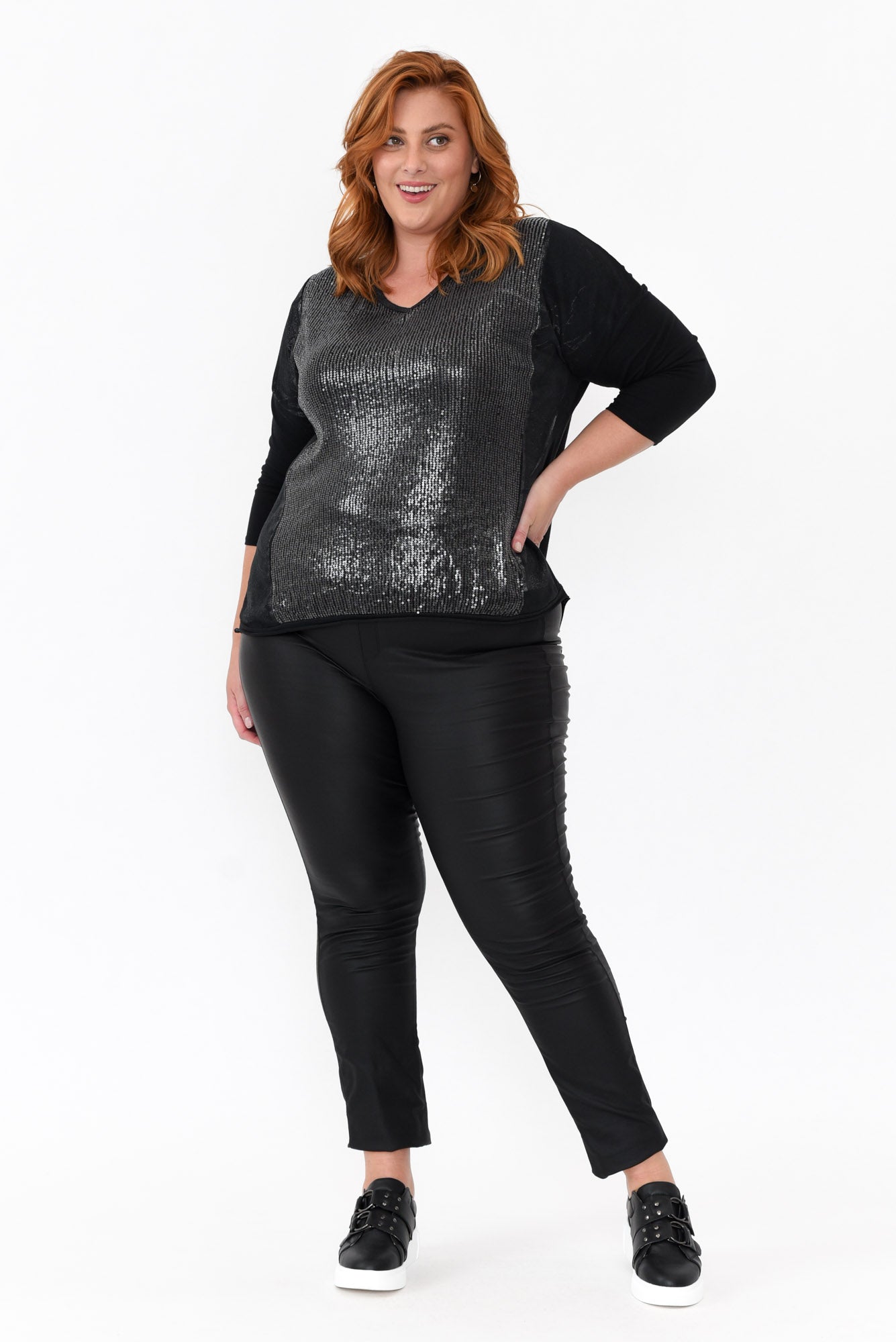 Willard Black Cotton Sequin Top