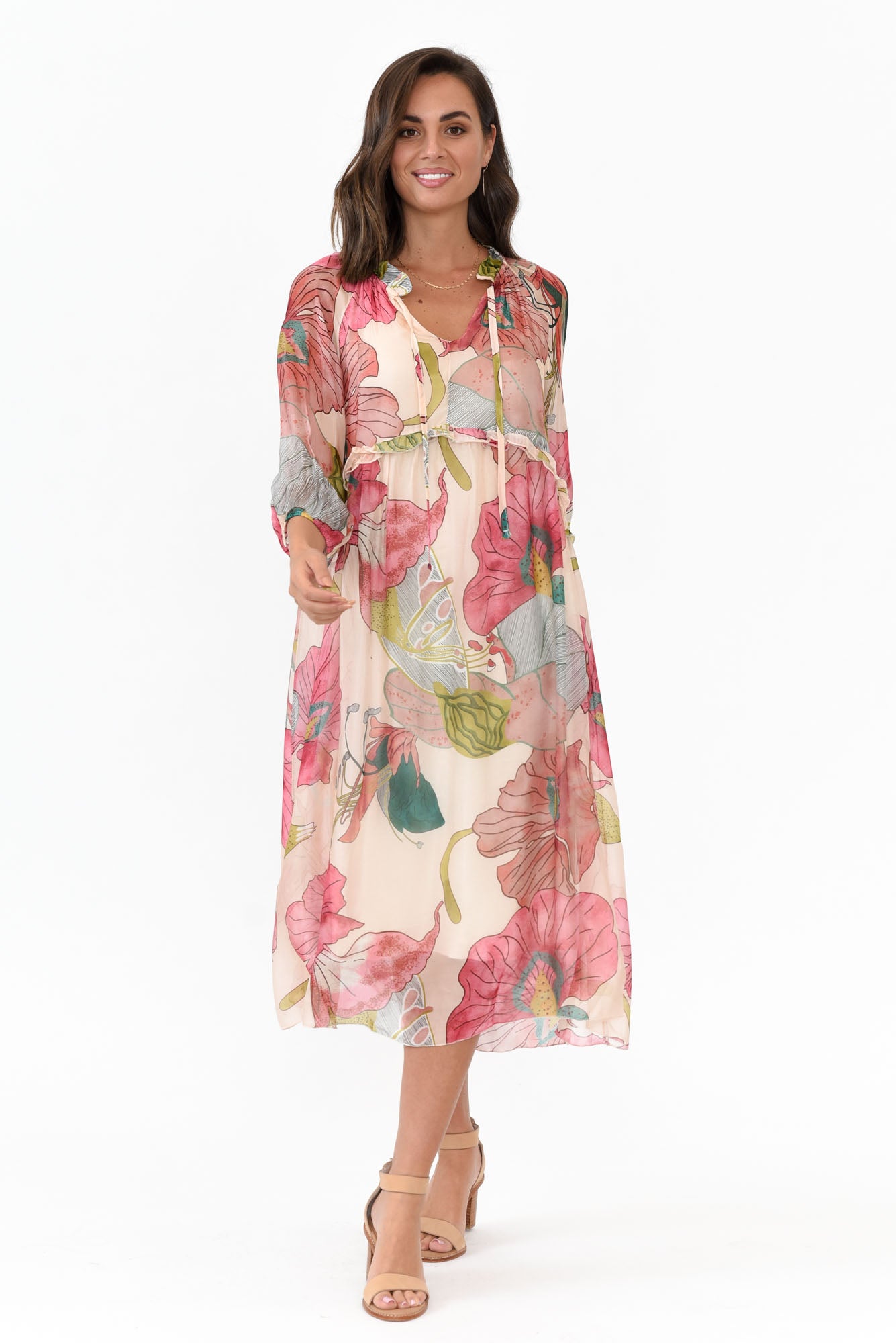 Maribel Pink Flower Silk Dress
