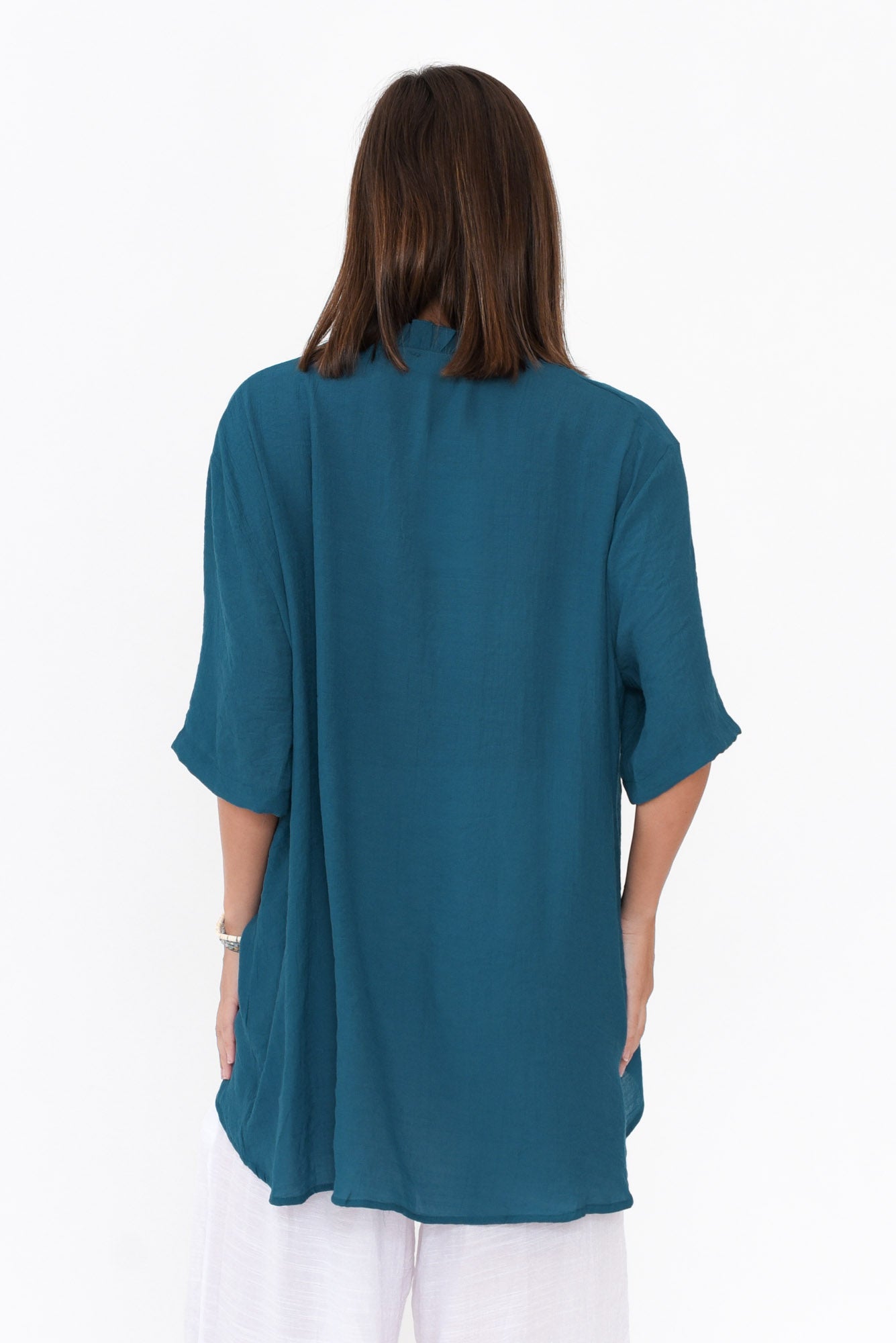 Gideon Teal Cotton Frill Top