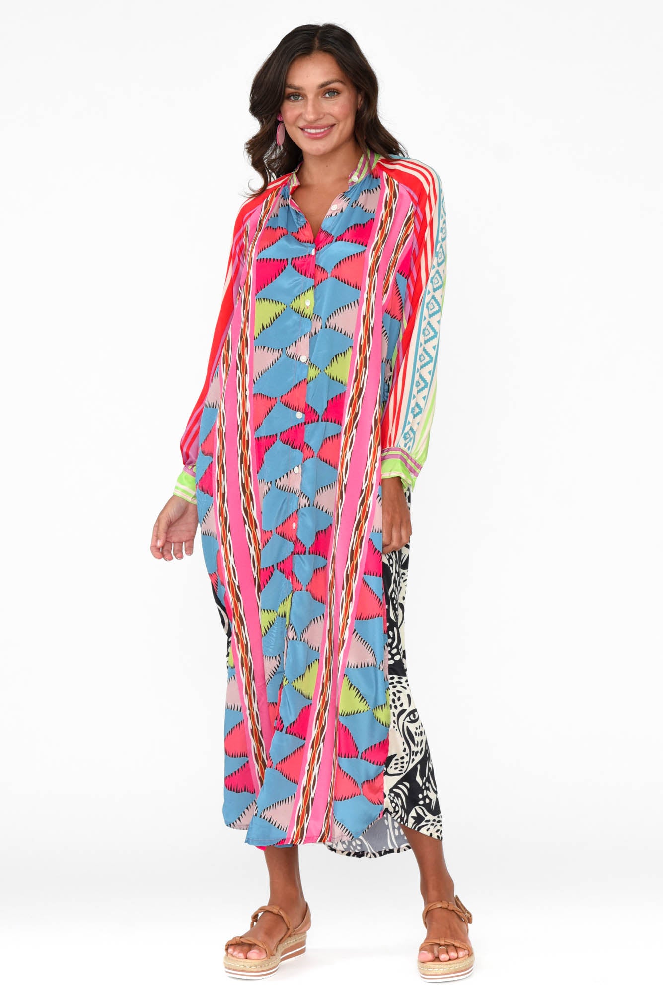 Maeva Blue Aztec Shirt Dress