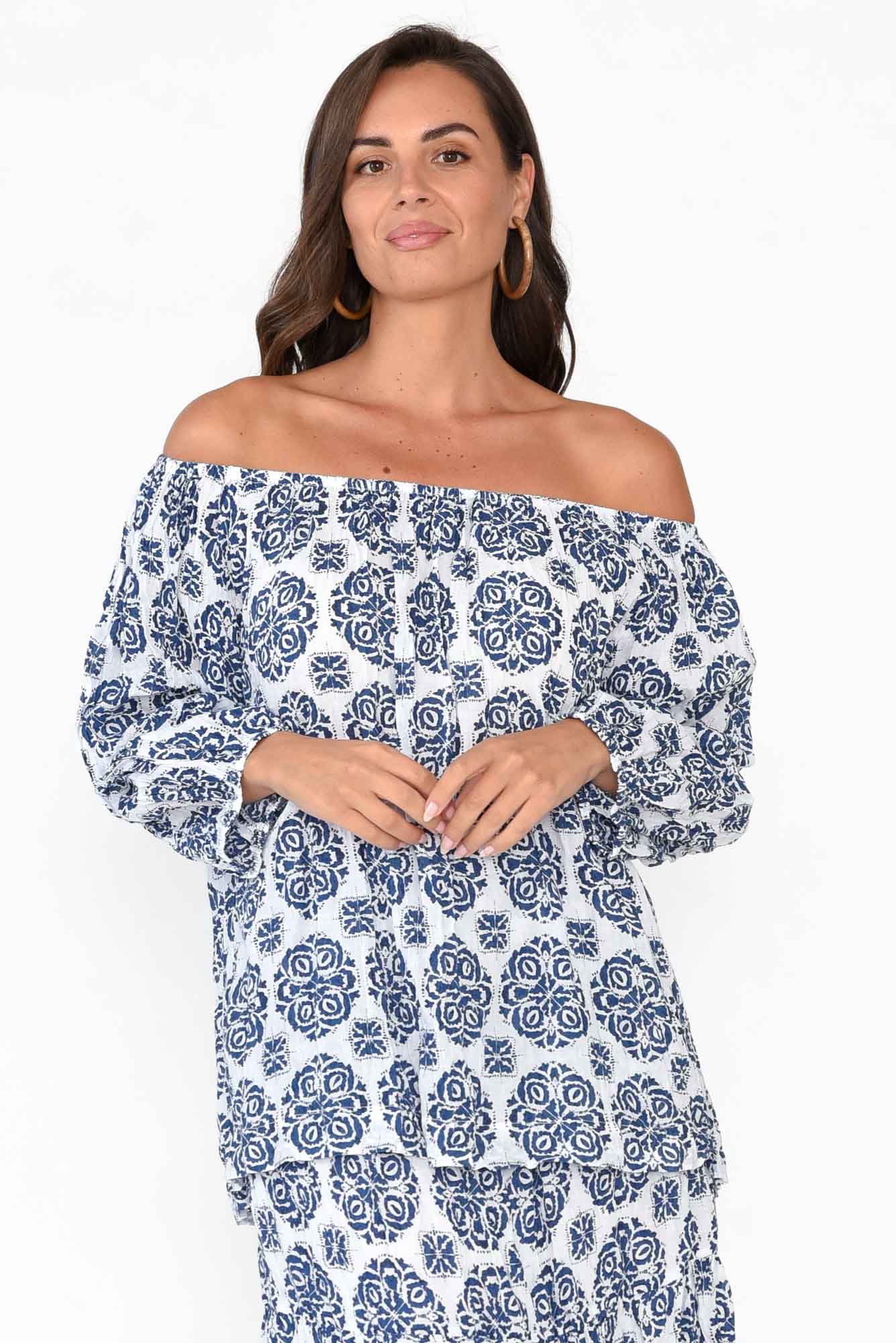 Christina Navy Fiesta Crinkle Cotton Top