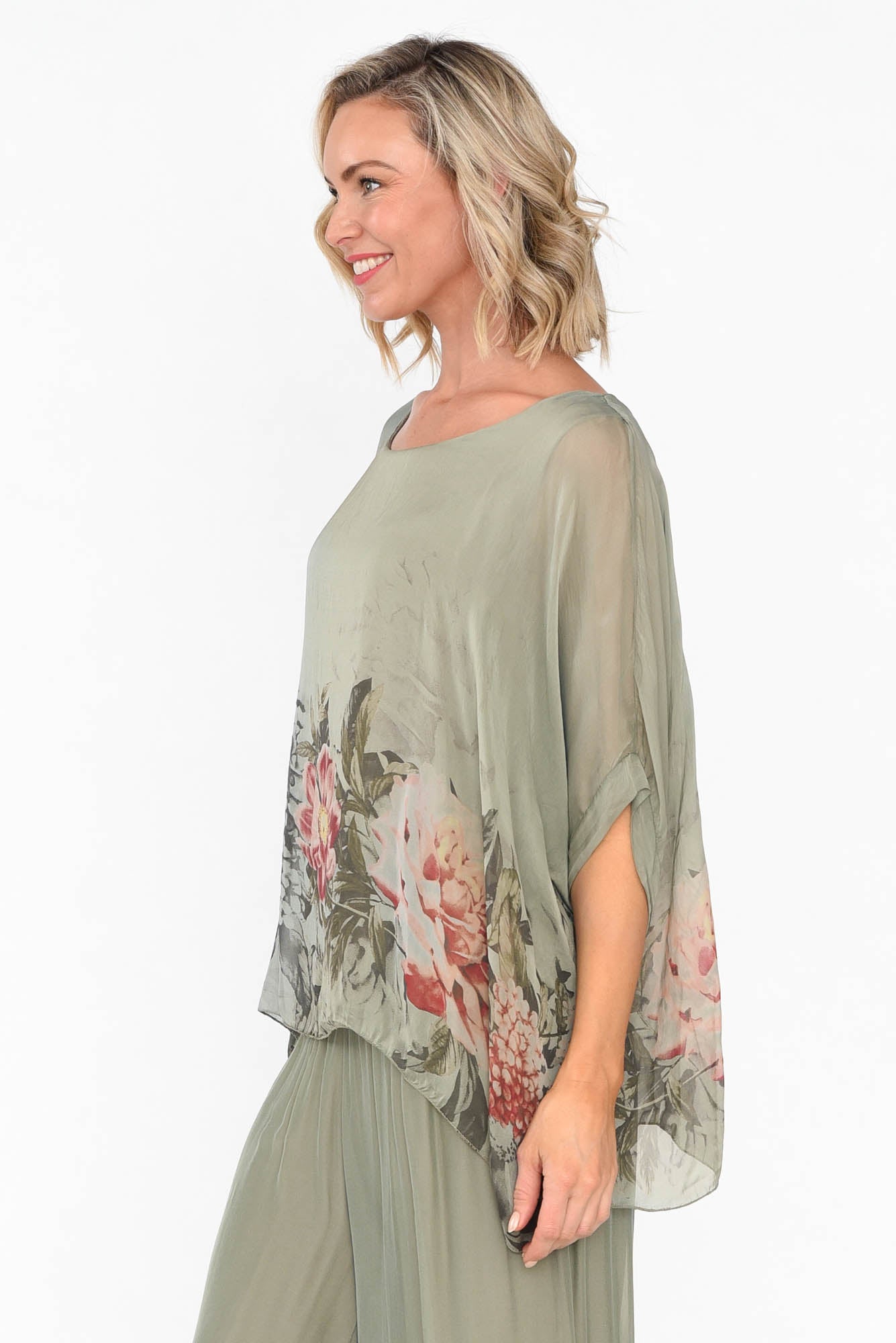 Mayer Sage Floral Silk Top
