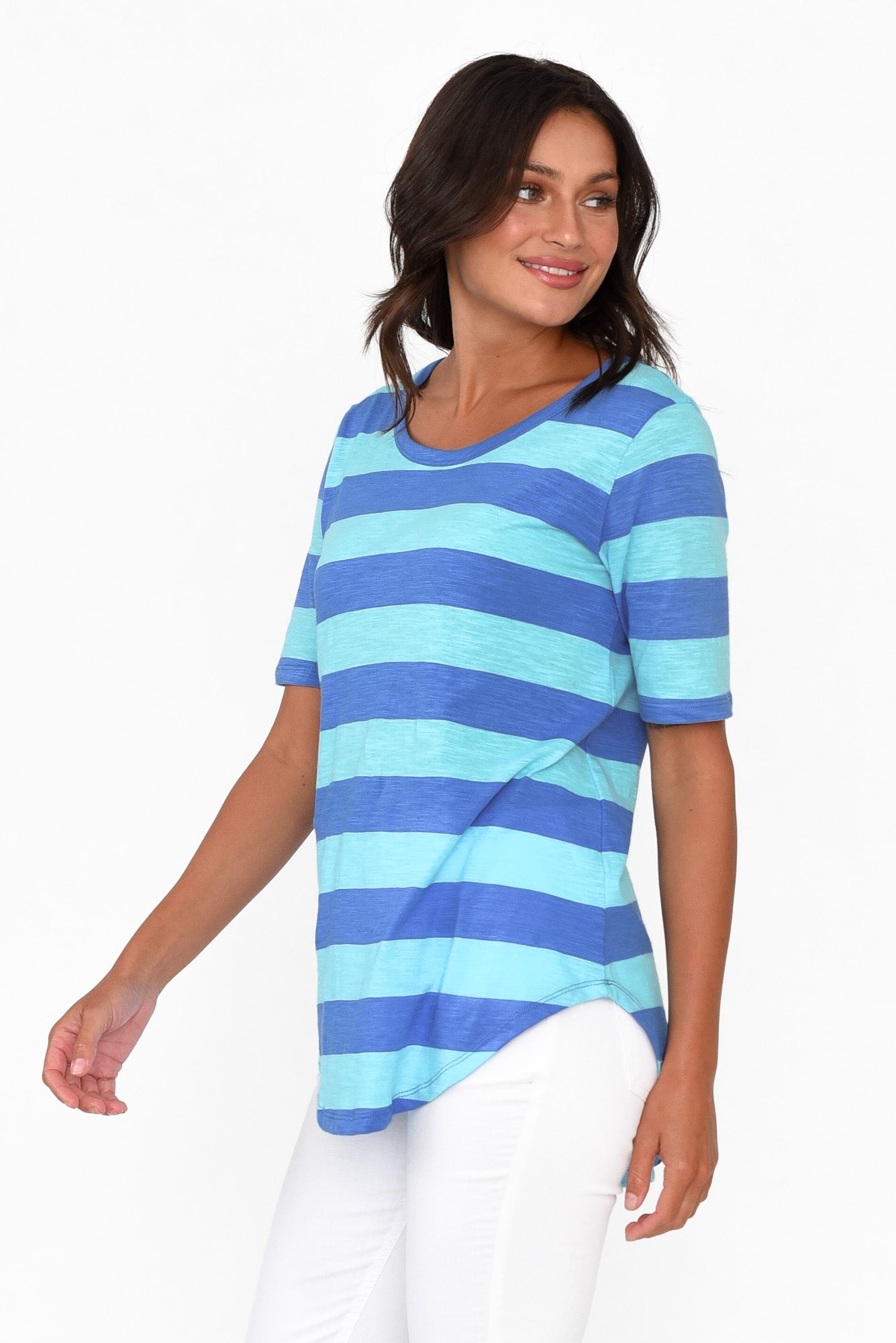 Ariana Aqua Stripe Cotton Tee
