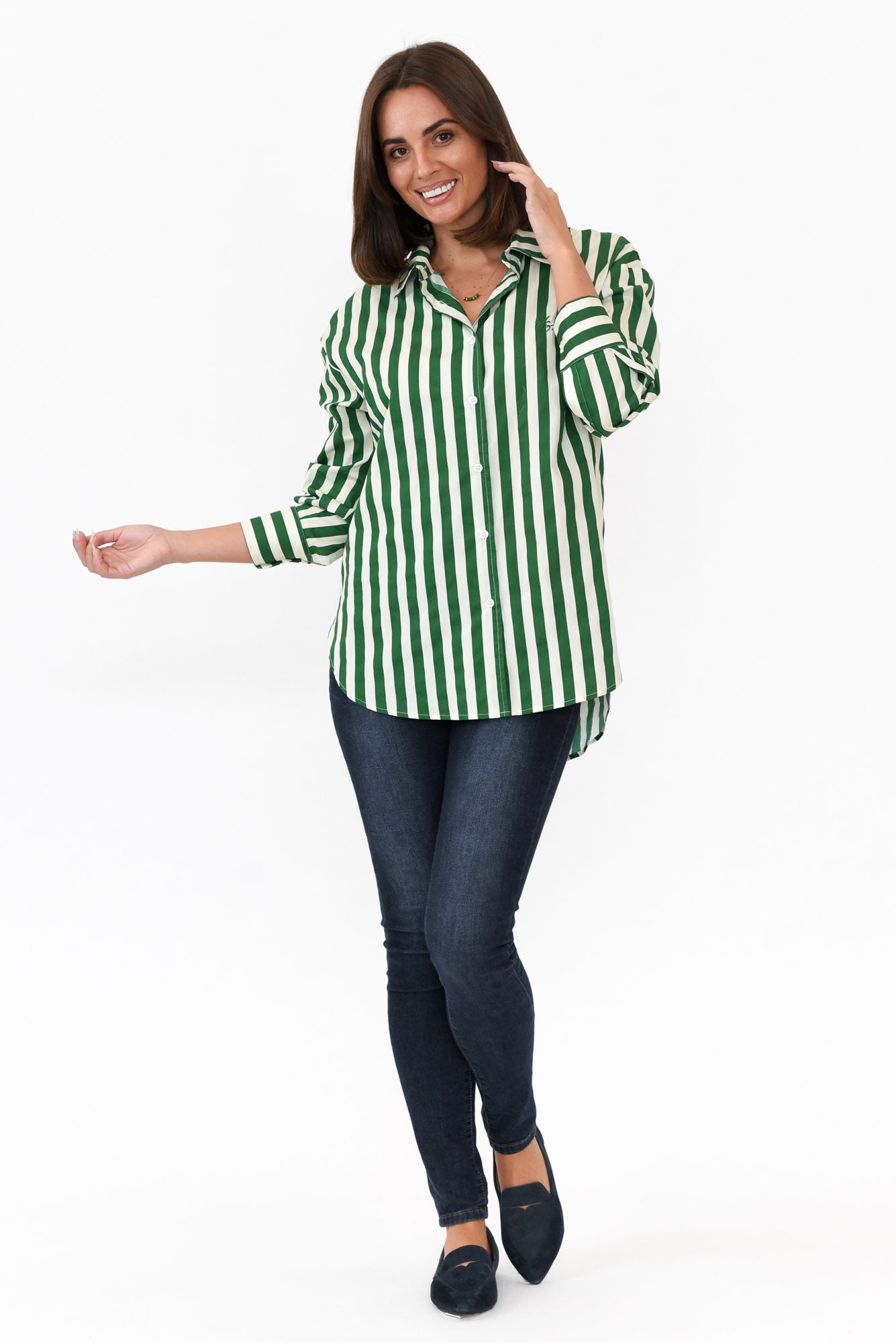 Presley Green Stripe Cotton Poplin Shirt