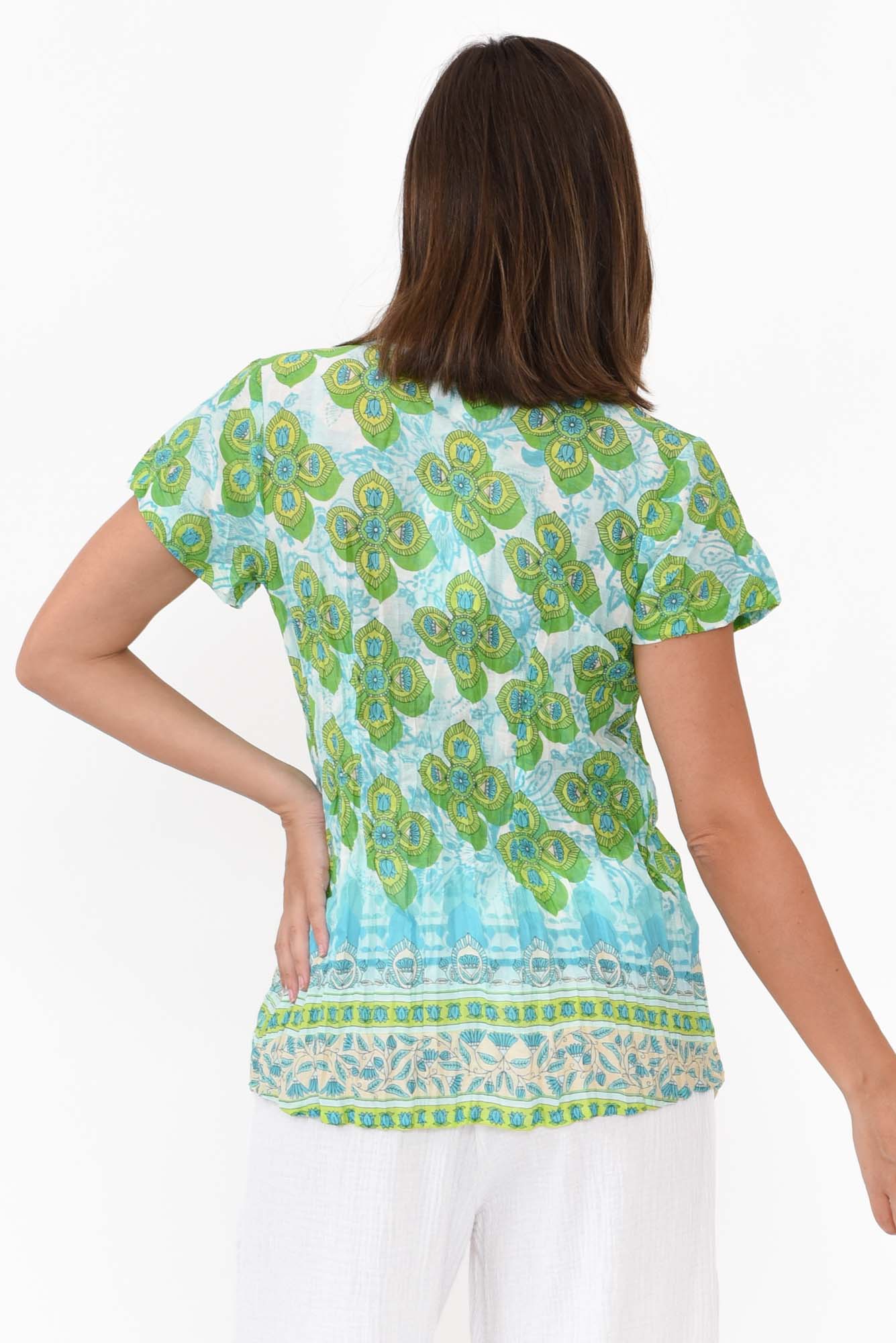 Fia Green Geo Cotton Top